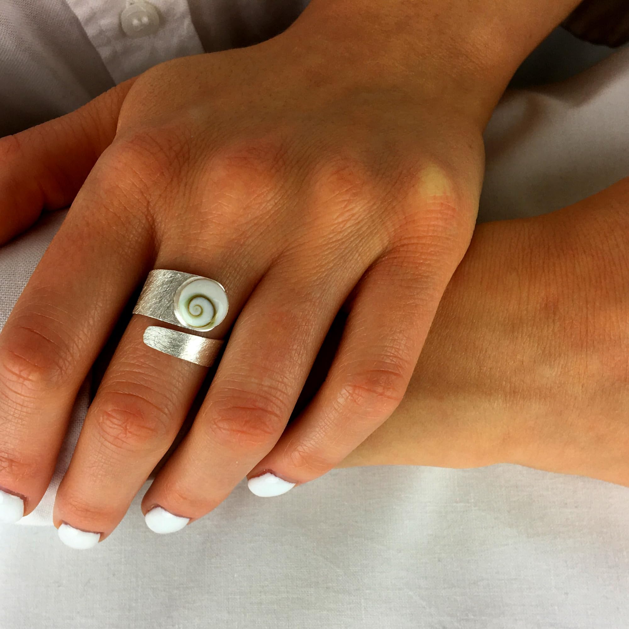 Silverly Anelli Regolabili con Conchiglia di Occhio di Shiva per Donna | Anelli in Argento Sterling 925 | Anello in Argento Massiccio Satinato con Pietra Preziosa