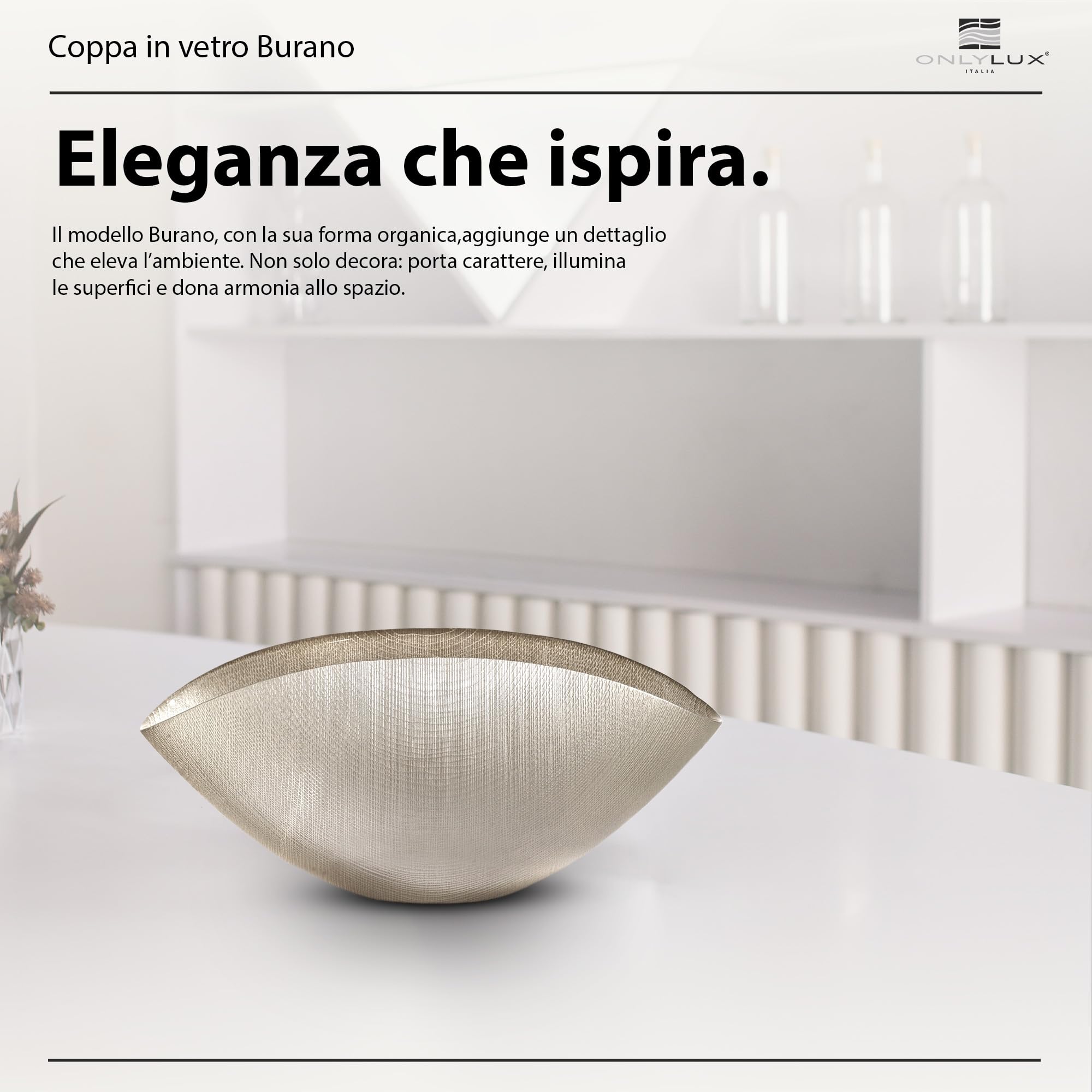Onlylux Coppa Burano in Vetro Centrifugato Decorato a Mano - Centrotavola Decorativo 28 x 9,5 cm - Coppa in Vetro Artigianale per Arredo Casa - Beige Corda