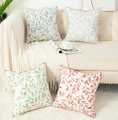 Miniatura 5 de VOGOL Juego de 2 fundas de almohada con estampado de hojas verdes rústicas campestres, decoración del hogar, juego de 2 fundas de cojín para cama,