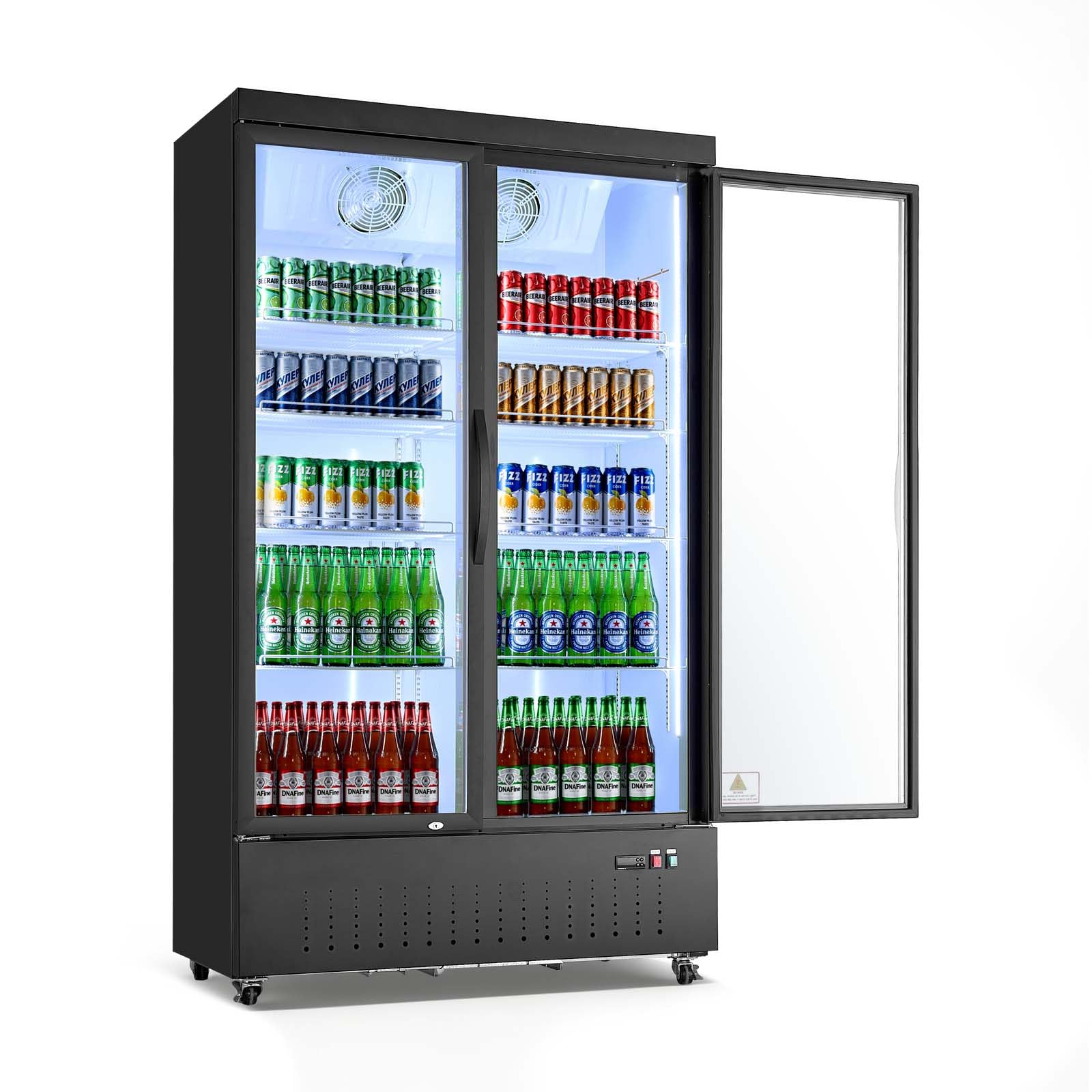 VEVOR Commercial Merchandiser Refrigerator, 29.3 Cu.Ft / 830L Upright Beverage Cooler, 2 Glass Door Display Refrigerator with 8 Adjustable Shelves, Soft LED Light &amp; Casters for Bars Shops Supermarkets