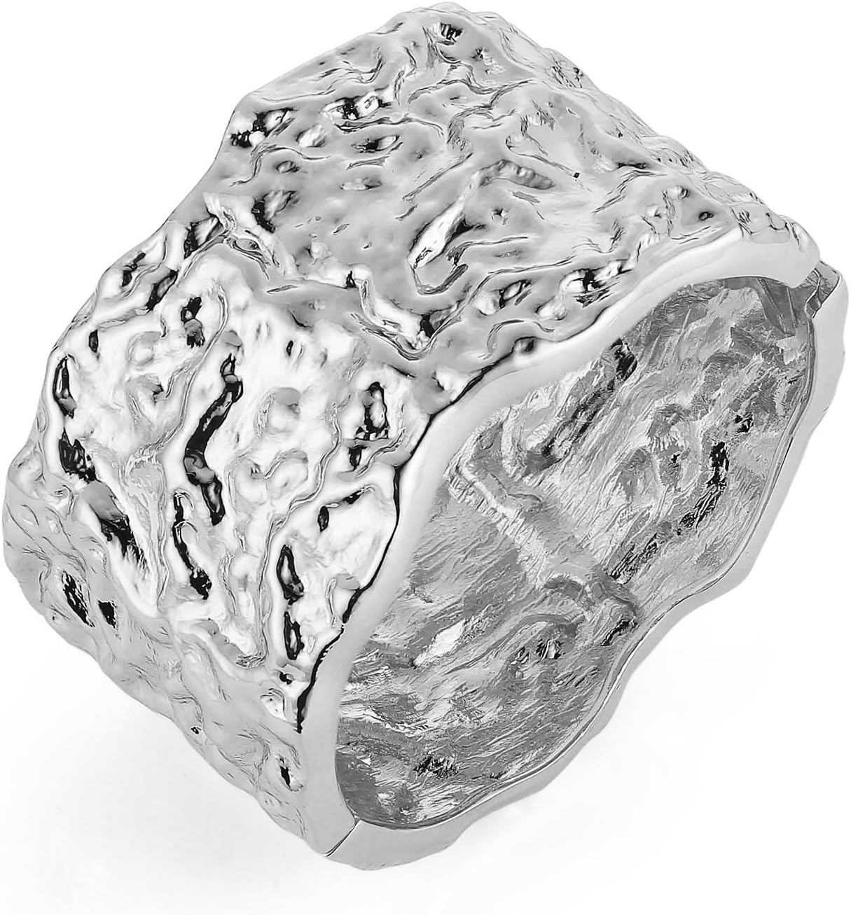 HZMAN 18K Gold Plated Wide Cuff Bracelet for Women - Premium Alloy Shiny Polished Double Layer Statement Bangle, Trendy Daily Wear Party Jewelry Accessory