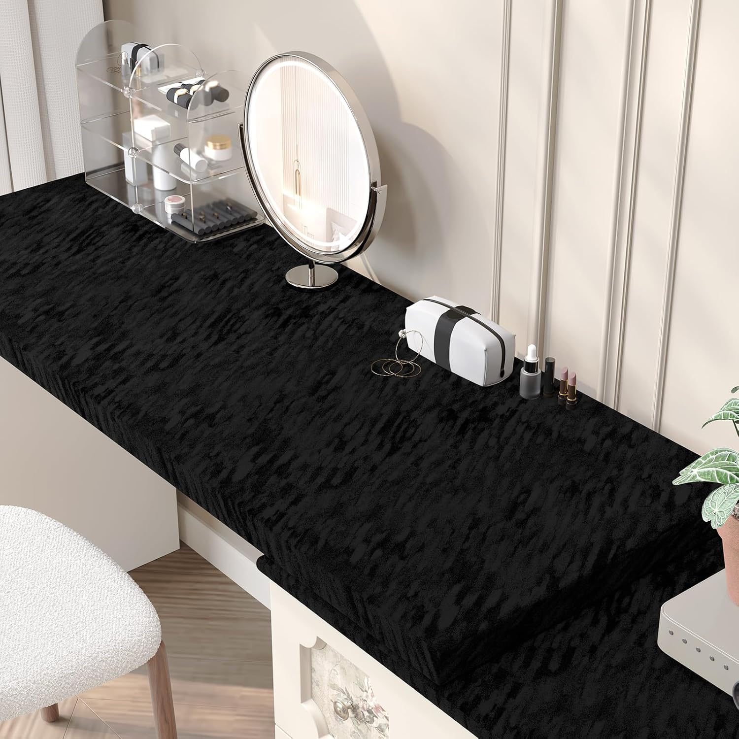 Black Felt Drawer Liner Self Adhesive Velvet Flocking Liner for Jewelry Dresser Shelf Lining 15.7"x160" Soft Velvet Peel and Stick Wallpaper Fuzzy Felt Fabric Black Patterned Contact Paper