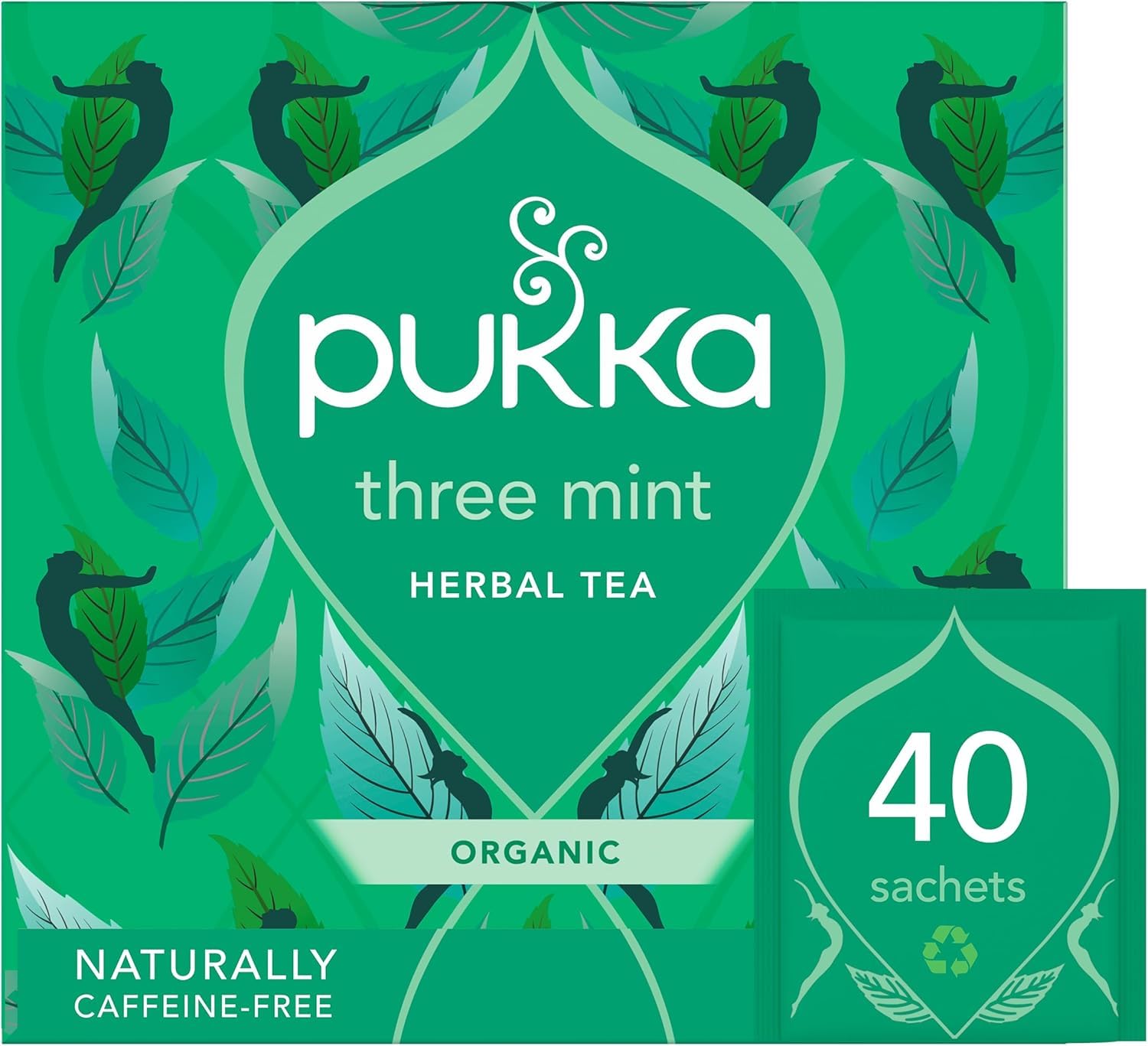 Pukka Herbs Three Mint Herbal Tea, Caffeine Free, 40 Tea Bags