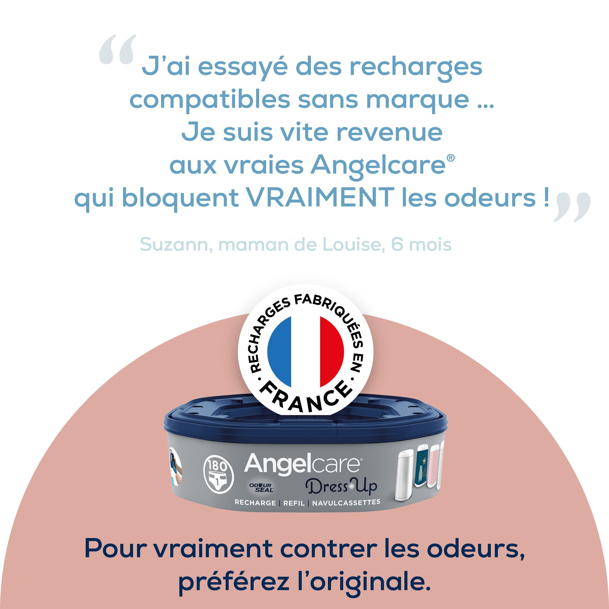 Angelcare Poubelle à Couches + 3 Recharges Anti Odeurs/Grande Capacité Antibactérien Usage Simple Dress Up, Blanc