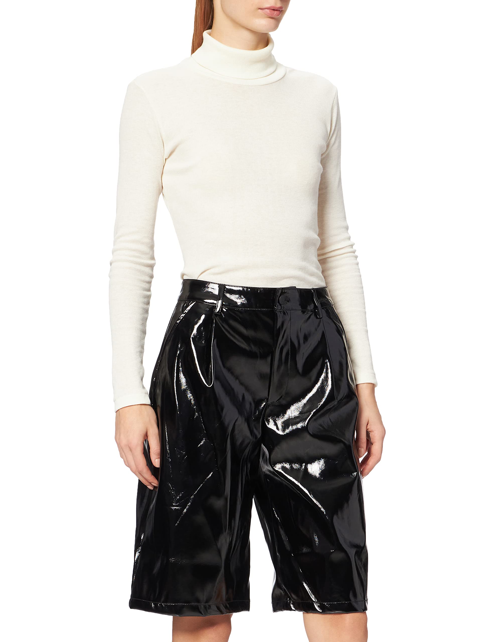 JJXX Jack & Jones Women's Jxjaden Faux Leather Berm Hw Shorts Noos Faux Leather Shorts, Black/Detail:Shiny, M