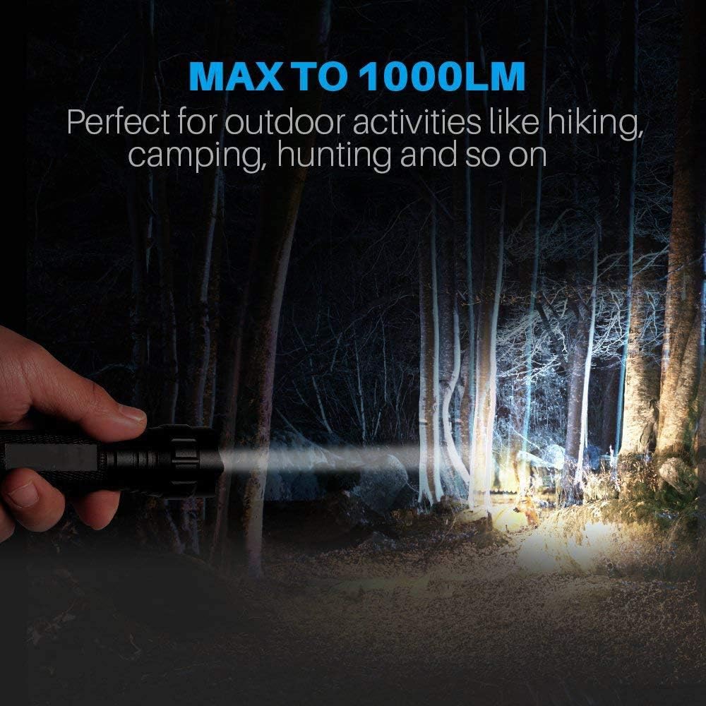 Single Mode Tactical Flashlight, 1000 Lumens LED Rifle Hunting Light, Flashlights with Picatinny Rail Mount, Remote Pressure Switch, Charger