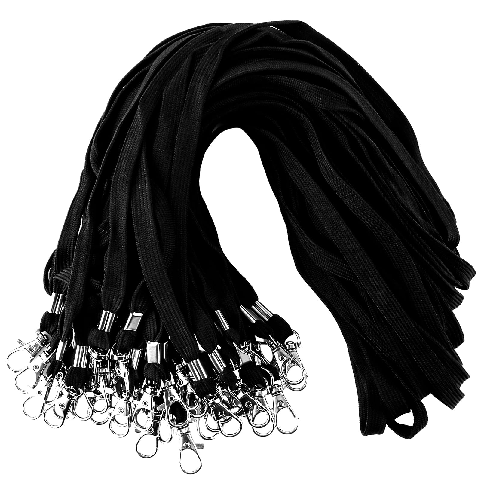 150 portachiavi nero con clip in metallo girevole da 42 cm, cordino portachiavi da appendere per porta badge e chiavi