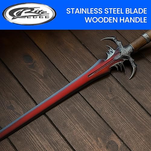 Miniatura 3 de Szco Espada de fantasía Dragonborn de 42.5 pulgadas, hoja decorativa roja y negra con mango de madera y placa de pared, espada coleccionable para