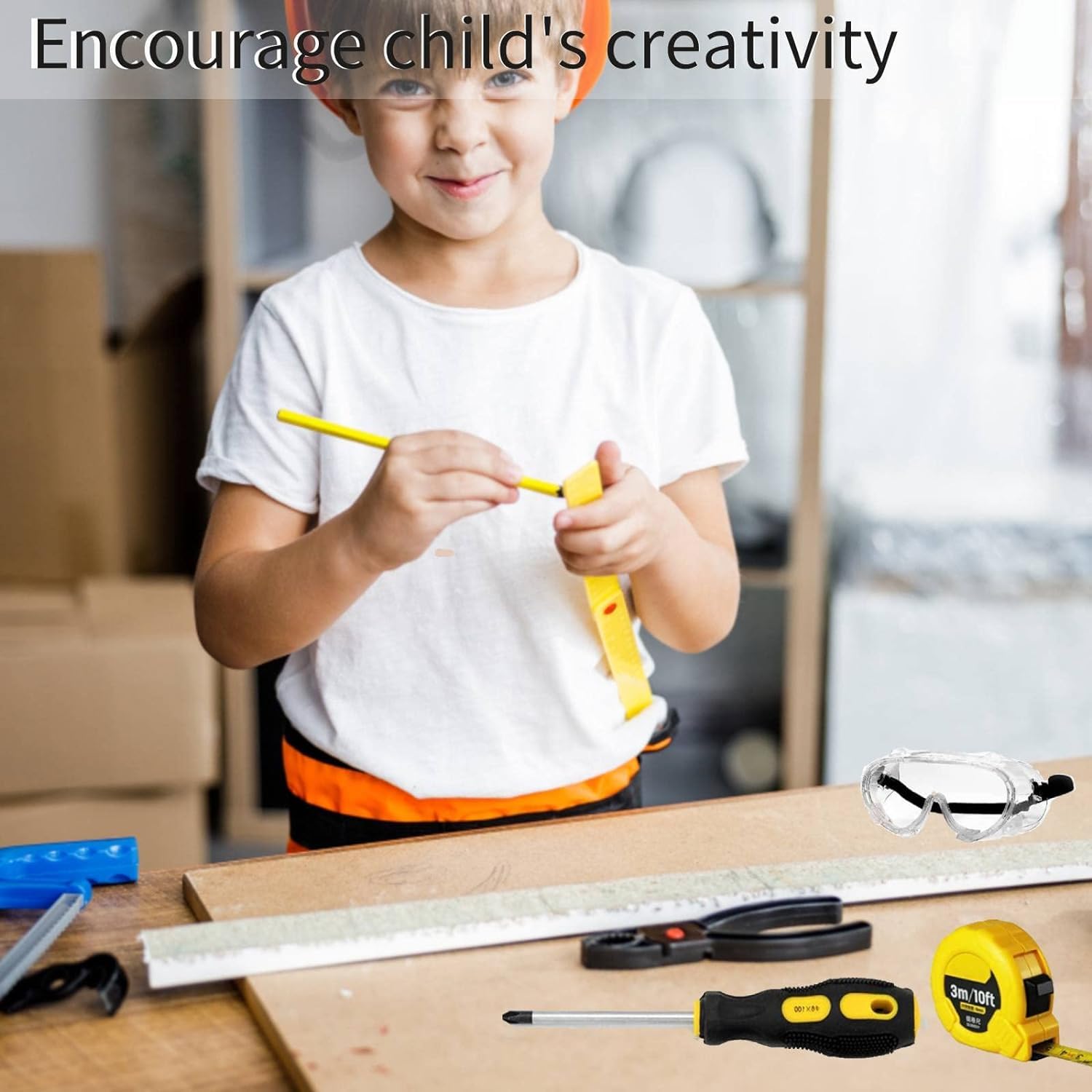Kit de Démarrage Vrais Outils pour Enfants ,Garçon Ensemble Vrais Outils à Main en Métal ,avec Ceinture à Outils, Boîte Marteau ,Tournevis, Outils de Menuiserie de Bricolage pour Garçons