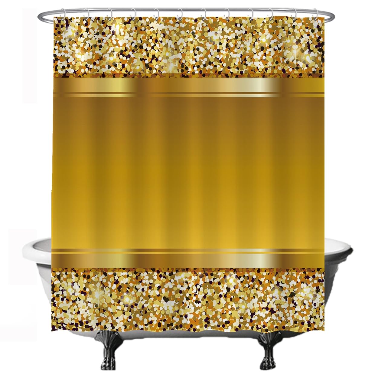 Ulticool Gold Shower Curtain - Glitter Glamour Luxury Party - 180 X 200 Cm - Washable - Waterproof - With 12 Rings