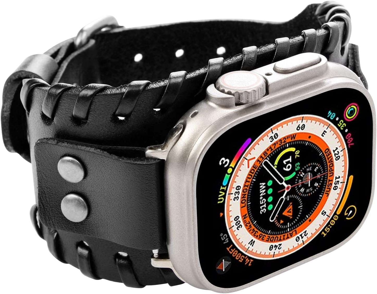 Leather Band Compatible with Apple Watch 46mm 45mm 44mm 42mm 41mm 40mm 38mm 49mm iWatch Series 10/9/8/7/SE/6/5/4/3/2/1/Ultra, Handmade Woven Accessories Retro Cuff Bracelet Strap for Men Women