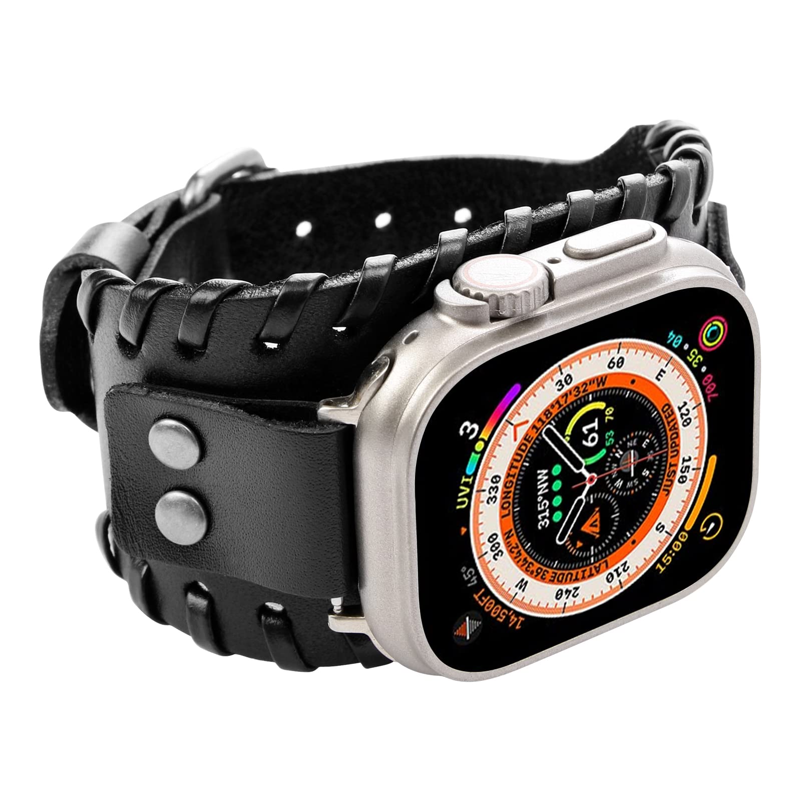 Leather Band Compatible with Apple Watch 46mm 45mm 44mm 42mm 41mm 40mm 38mm 49mm iWatch Series 10/9/8/7/SE/6/5/4/3/2/1/Ultra, Handmade Woven Accessories Retro Cuff Bracelet Strap for Men Women
