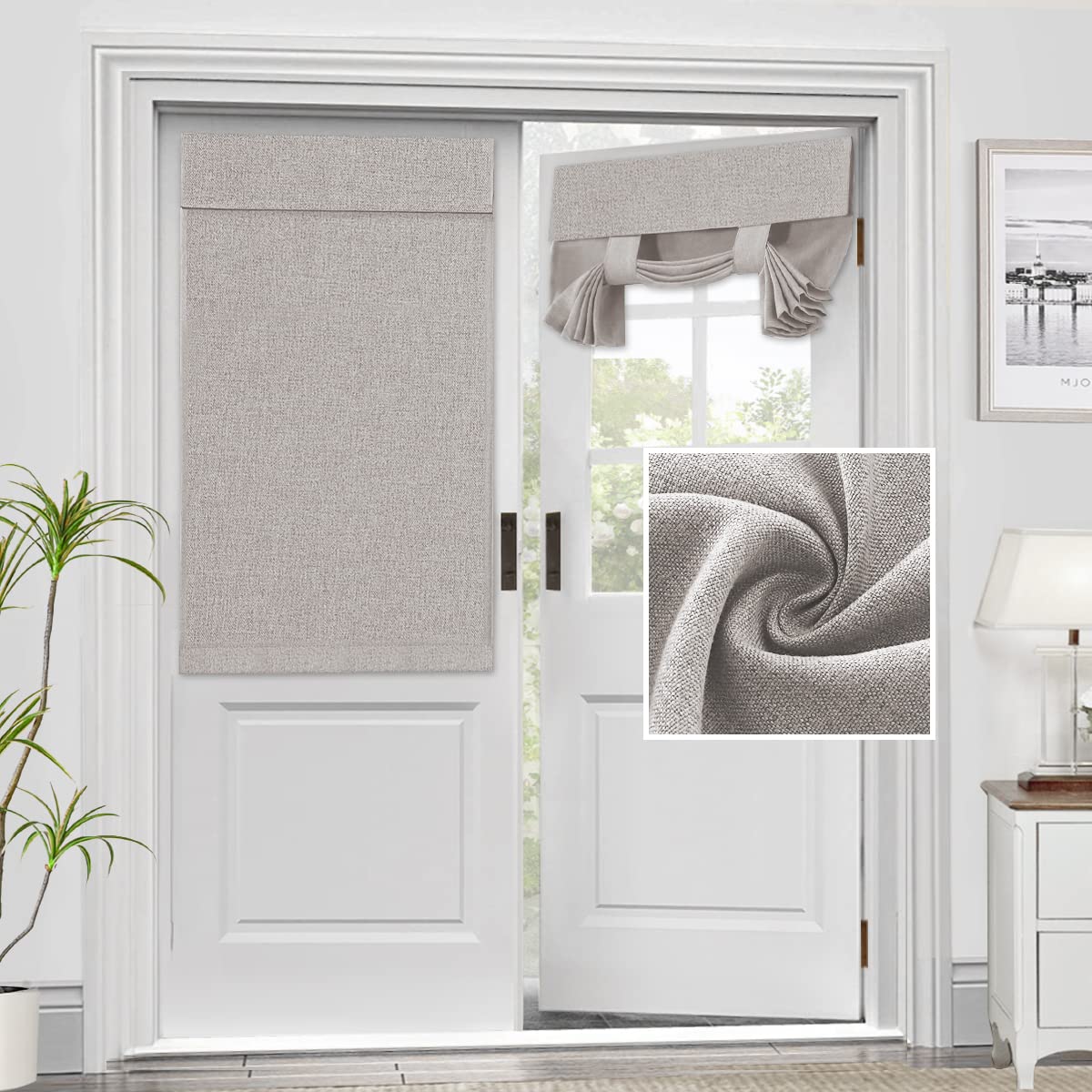 H.VERSAILTEX French Door Curtains Linen Textured Privacy Blinds Kitchen Window Curtains Waterproof 26 X 40 Inch Room Darkening for Glass Door Tie Up