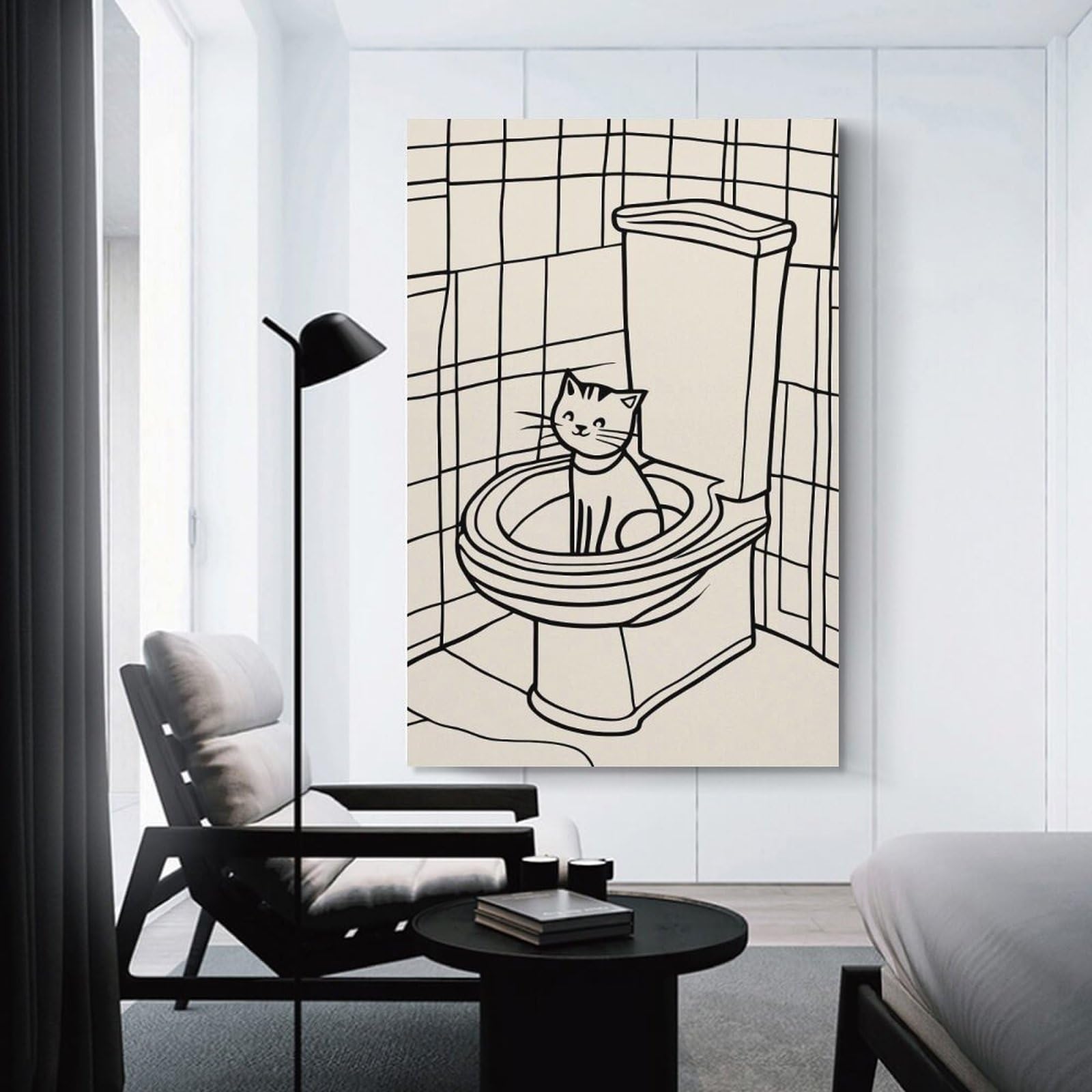Junmoney Funny Cat in Toilet Home Decor Wall Art, 24x36inch(60x90cm), for Home, Office, Studio Or Guest Room, An Adaptable Decor Piece for Home Use