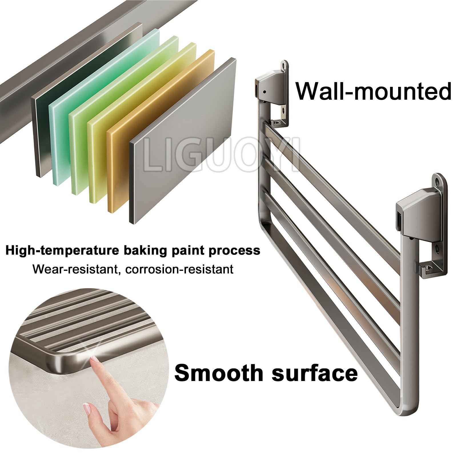 LIGUOYI 10pEtendoir À Linge Pliable Porte-serviettes Étendoir Séchoir À Linge Balcon 60cm 70cm 80cm 90cm Étagères De Salle De Bain, Peu Encombrant Étendoir À Linge Mural Pour Buanderie Baignoire(70cm)