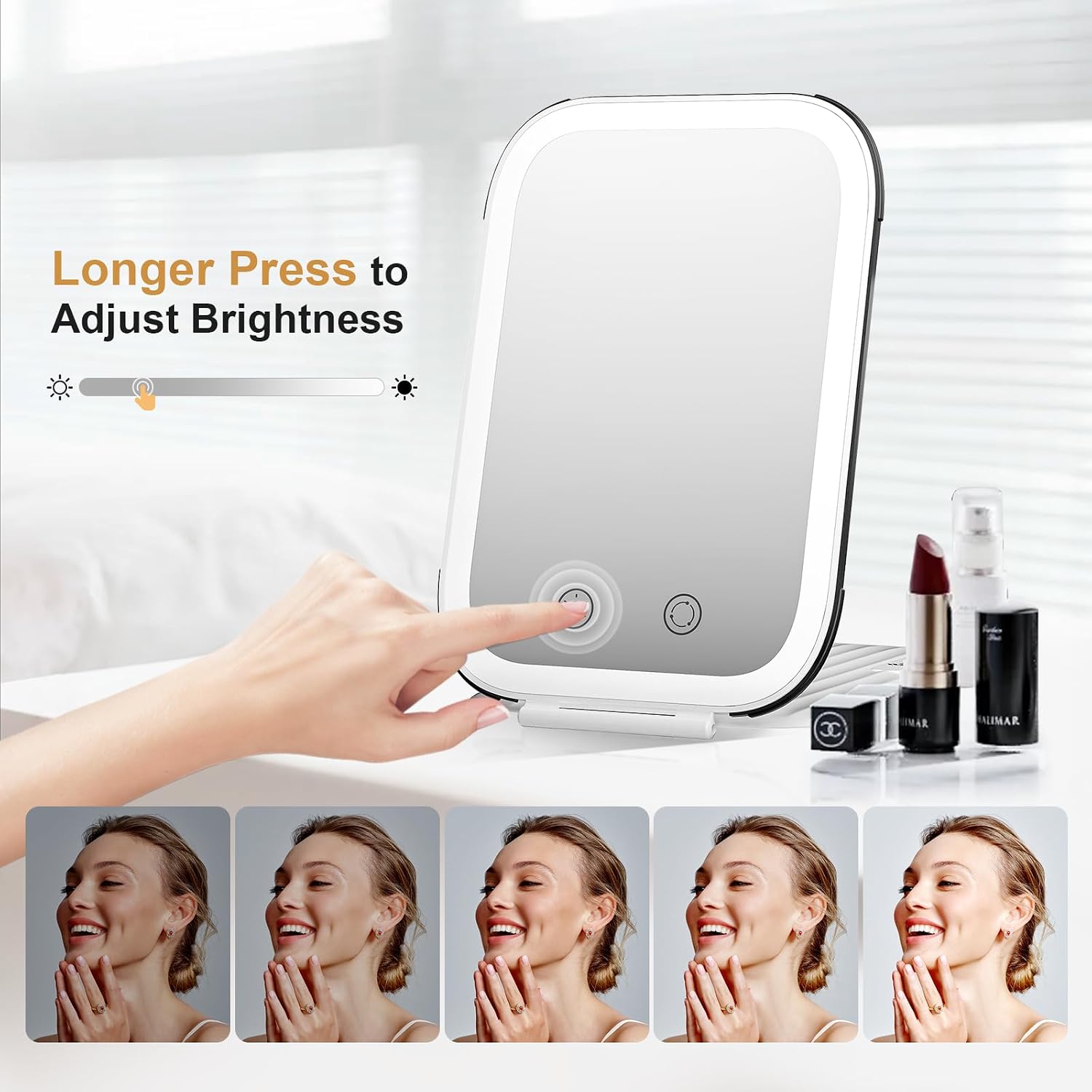  2000mAh Rechargeable Travel Makeup Mirror with Lights thumbnail