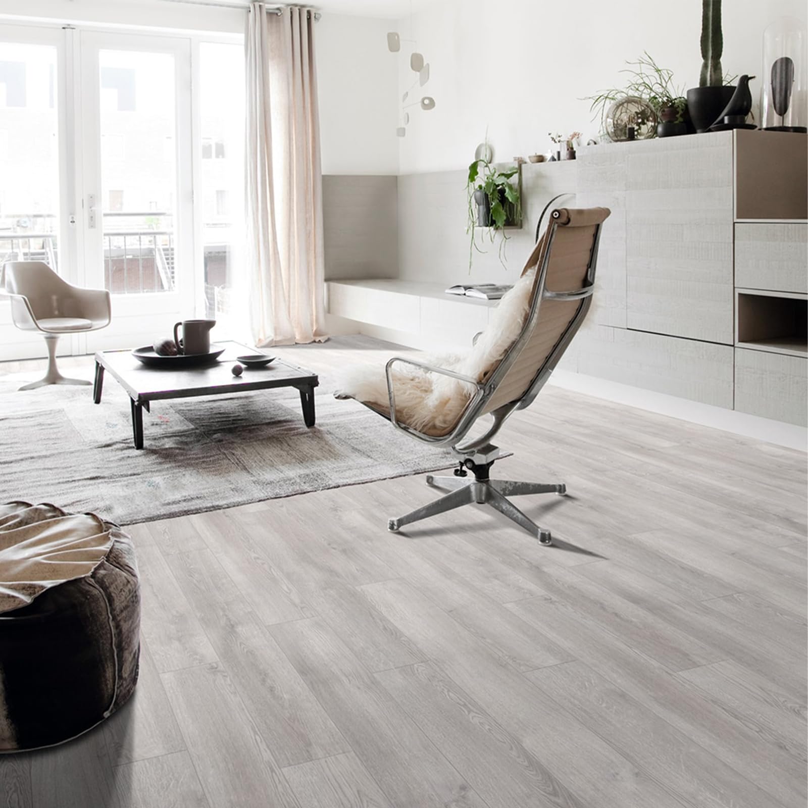INMOZATA PVC Bodenbelag 5.01m² Vinylboden Selbstklebend Wasserdichte Bodenaufkleber für Küche Bad Haus Bodenfliese, 91.5 X 15.2CM, Weiß Grau