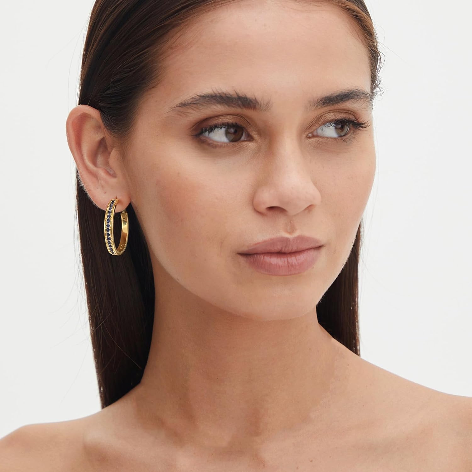 OOOPEL Large Rhinestone Hoops Sparkly Big CZ Hoop Earrings for Women Non Tarnish 925 Sterling Silver/Gold Plated Rhinestone Earrings for Sensitive Ears 20/30/40/50/60/70mm - Image 2