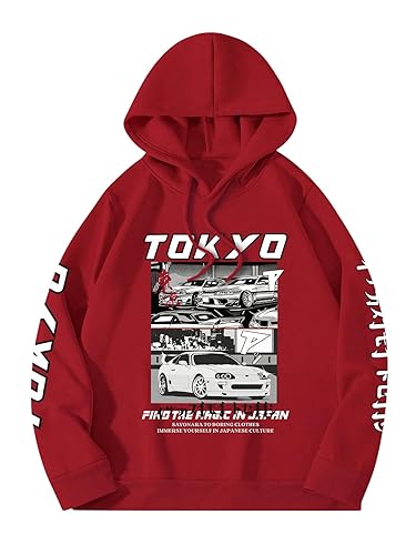 GORGLITTER Men's Vintage Car Graphic Hoodies Long Sleeve Drawstring Oversized