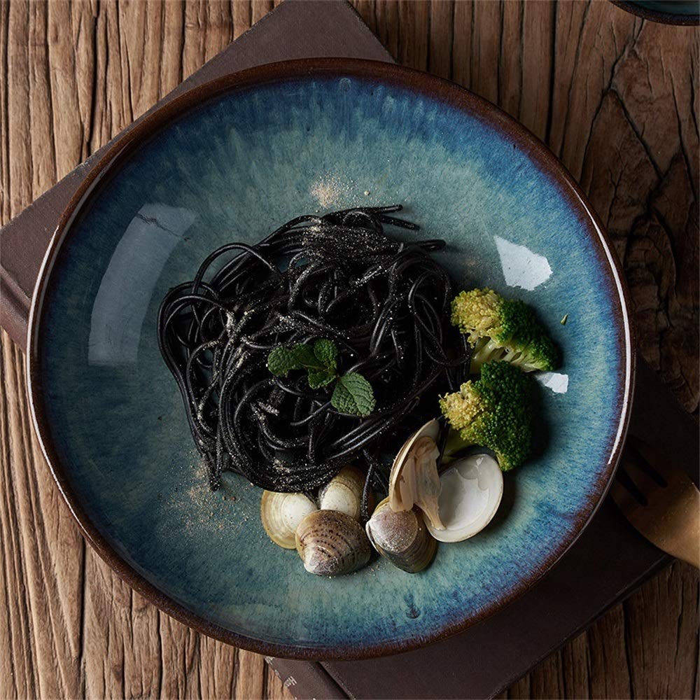 LIXUE Assiette Étoile Creuse en Céramique et Grès pour Pâtes et Salade - 8.5 Pouces Bleu
