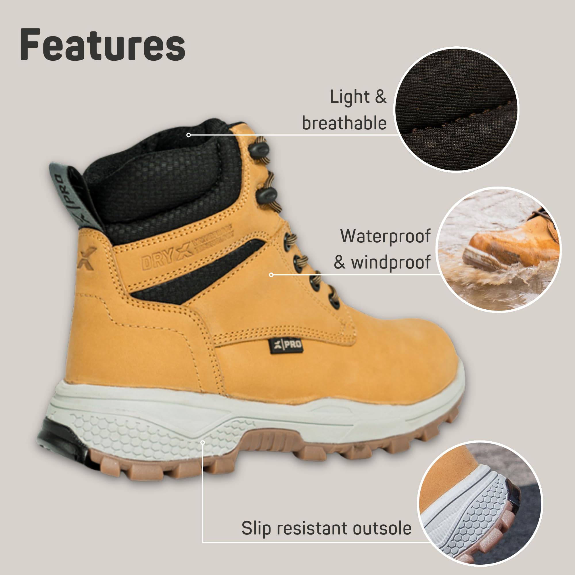 Xpert - Botas de seguridad impermeables PRO Raptor S7L. Zapatos con puntera con cordones. Botas de trabajo de cuero cómodas, resistentes al agua y al viento para hombre con soporte para el tobillo y