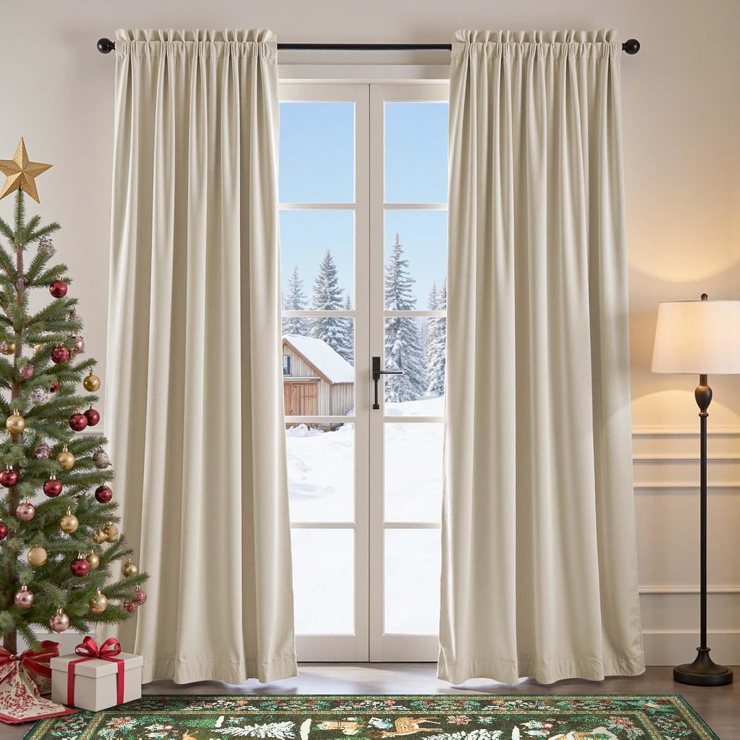 Lazzzy Velvet Blackout Curtains Thermal Insulated Room Window Drapes Super Soft Luxury Curtains for Living Room Bedroom Rod Pocket 2 Panels, Beige, 52" W x 84" L 52"W x 84"L (Pack of 2) Beige