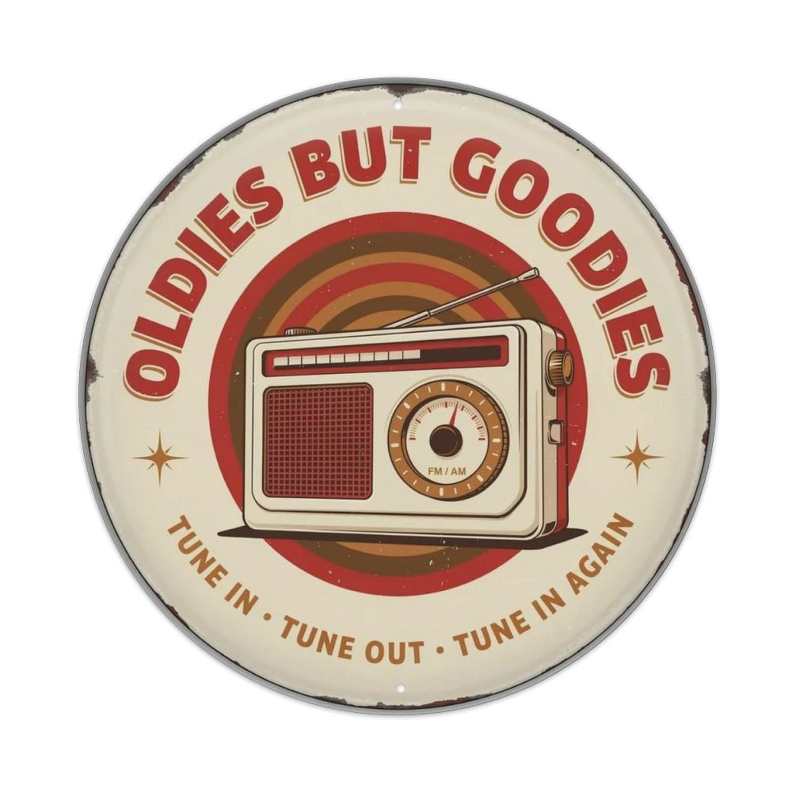 Oldies But Goodies Vintage Radio Round Metal Tin Sign Plaque