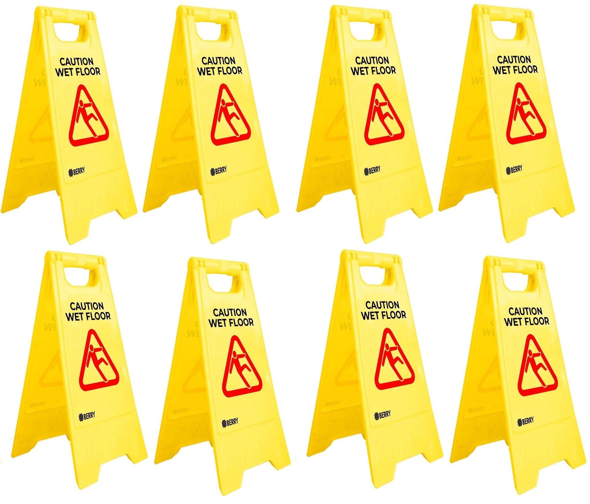 Berry Señal de advertencia de seguridad Caution Wet Floor – Durable y plegable con marco en A, ideal para superficies resbaladizas en restaurantes, oficinas y áreas públicas – Alta visibilidad,