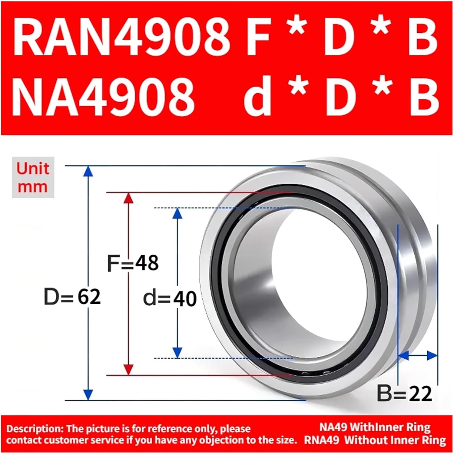 1PCS Needle Roller Bearing NA4900 4901 4902 4903 4904 4905 4906 4907 4908 4909 4910(NA4908)