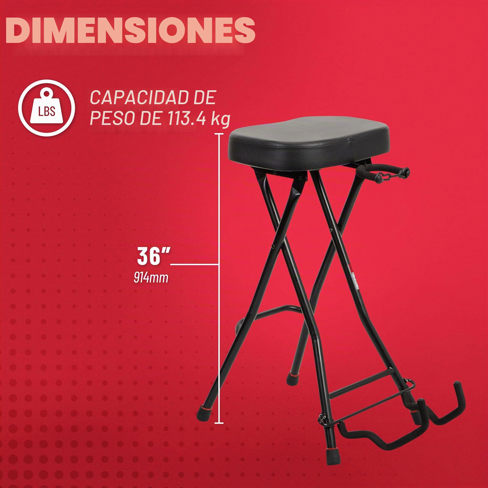 Gator Frameworks Taburete Plegable para Guitarra con Asiento Acolchado y Soporte Trasero para Guitarra; (GFW-GTRSTOOL)