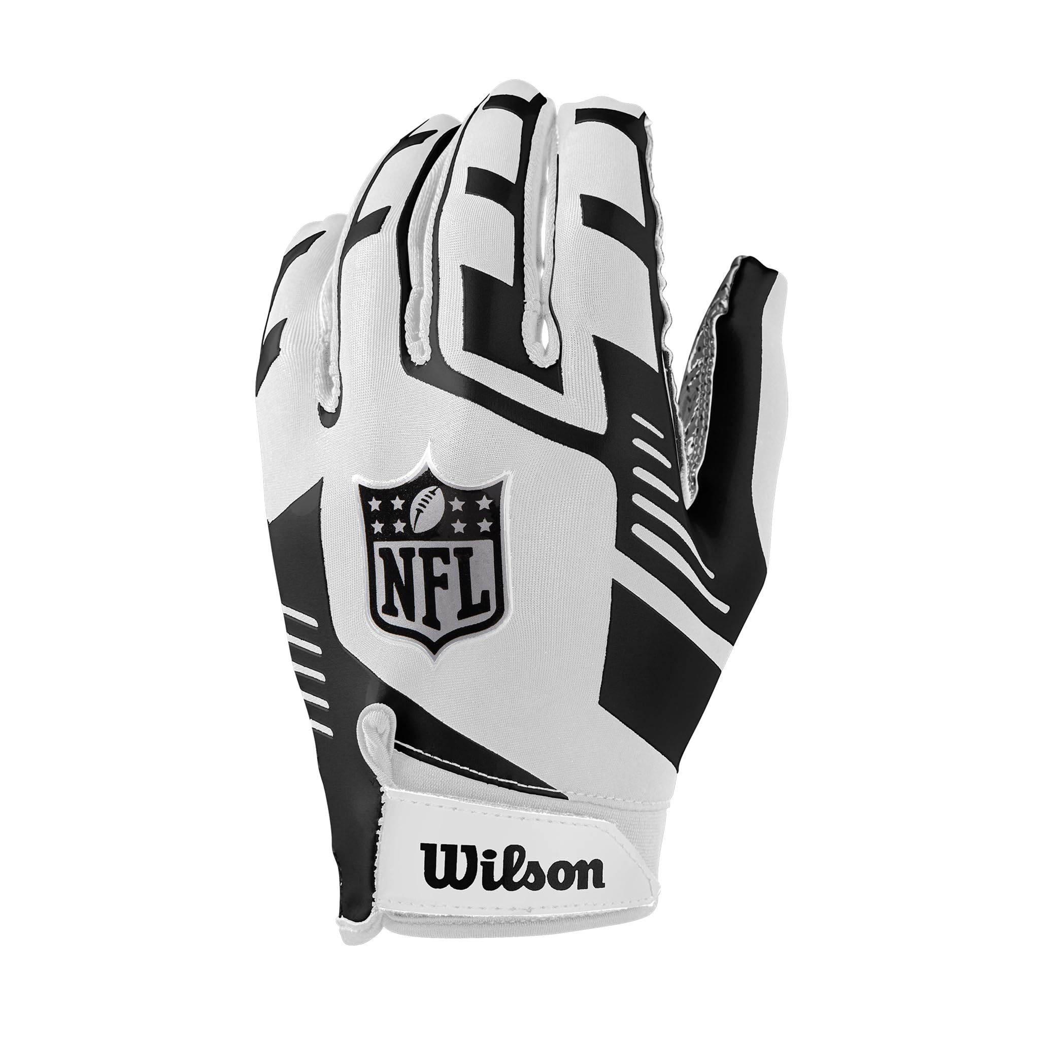 Wilson American Football Receiver Gloves, NFL Stretch Fit Receiver Glove, White / Black
