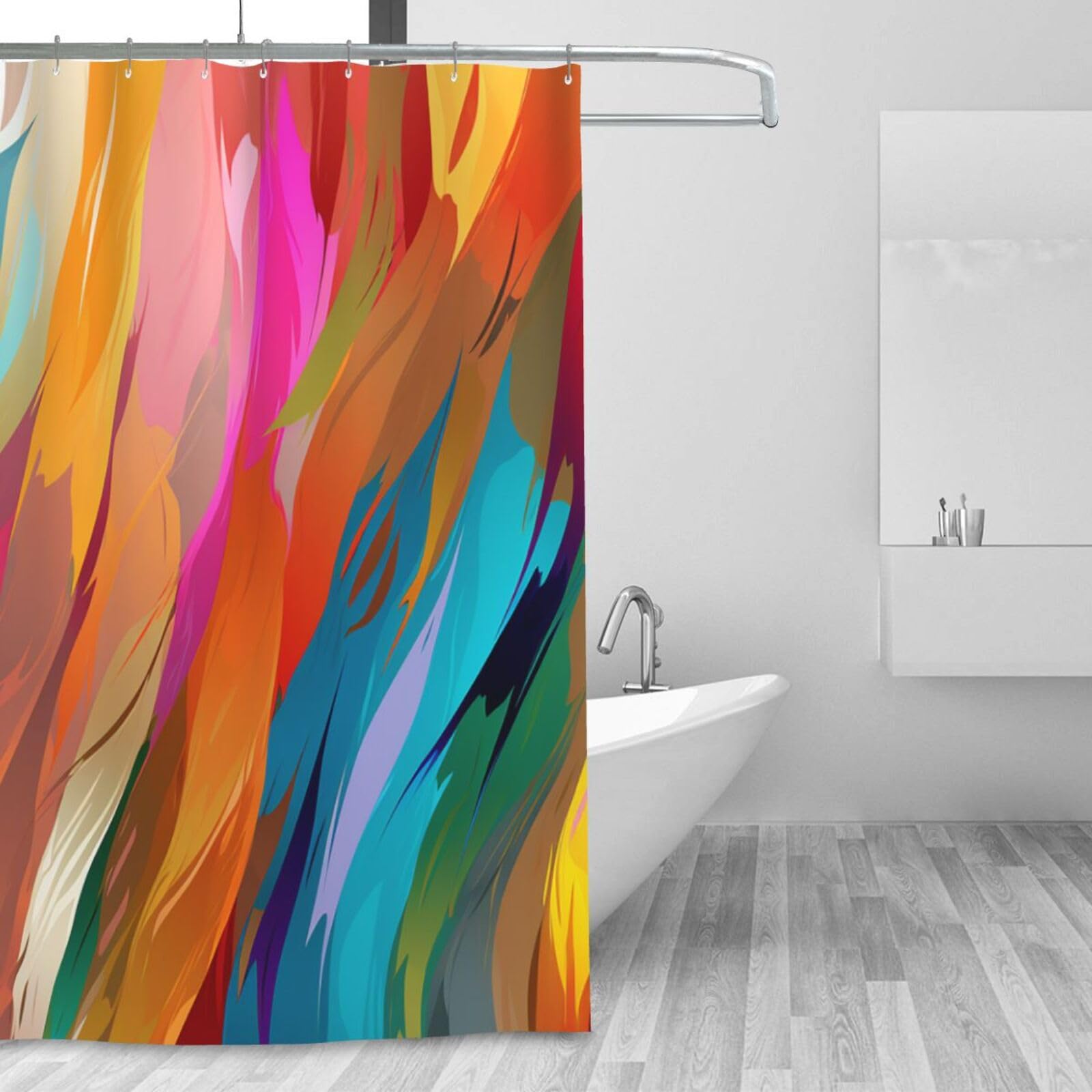 Rideau de douche minimaliste arc-en-ciel en textile lavable de qualité supérieure