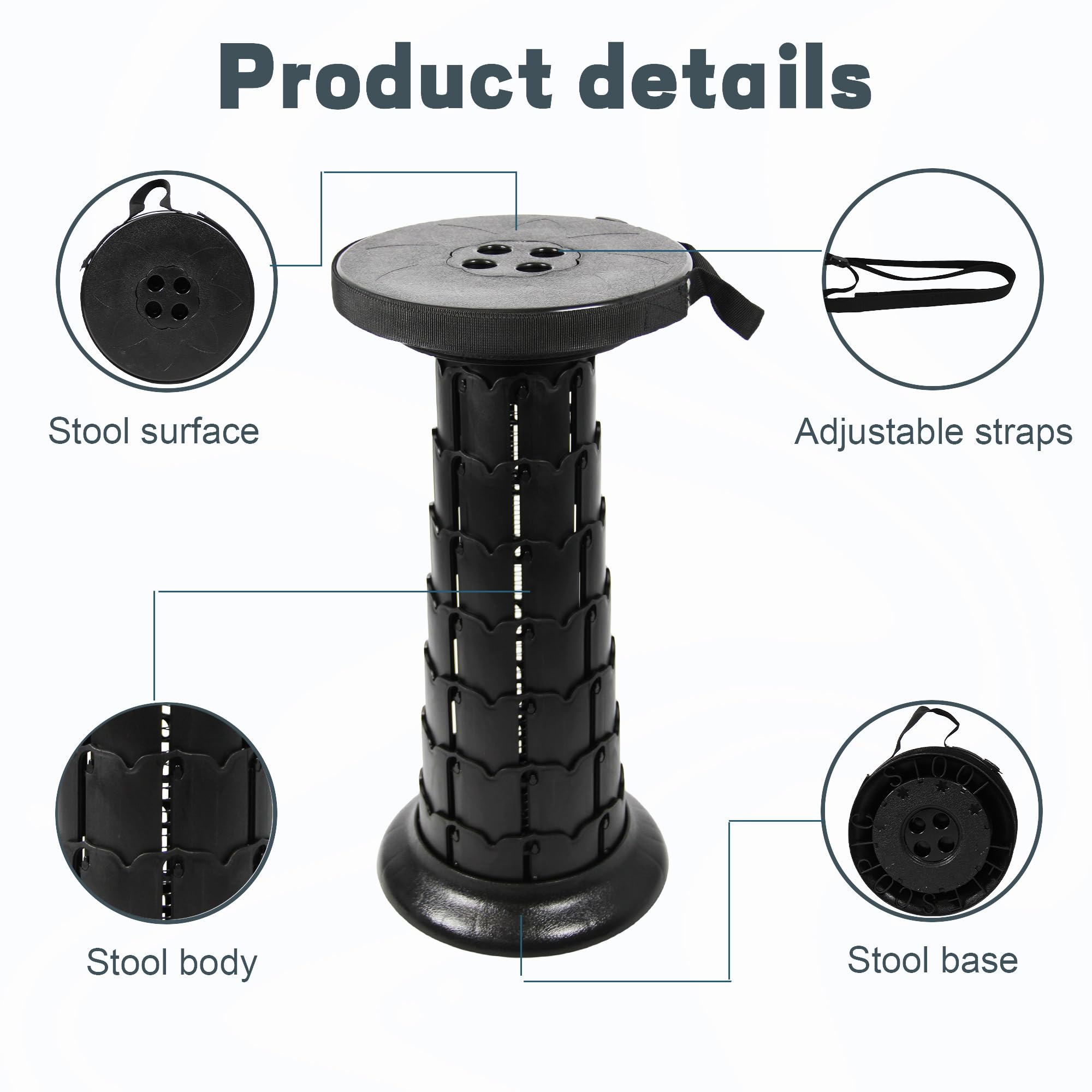 ALEVMOOM Sgabello Pieghevole Portatile, Sgabello Telescopico Regolabile In Altezza 9-52cm, Sgabello Da Campeggio Per Pesca Campeggio Escursione Trekking Interna