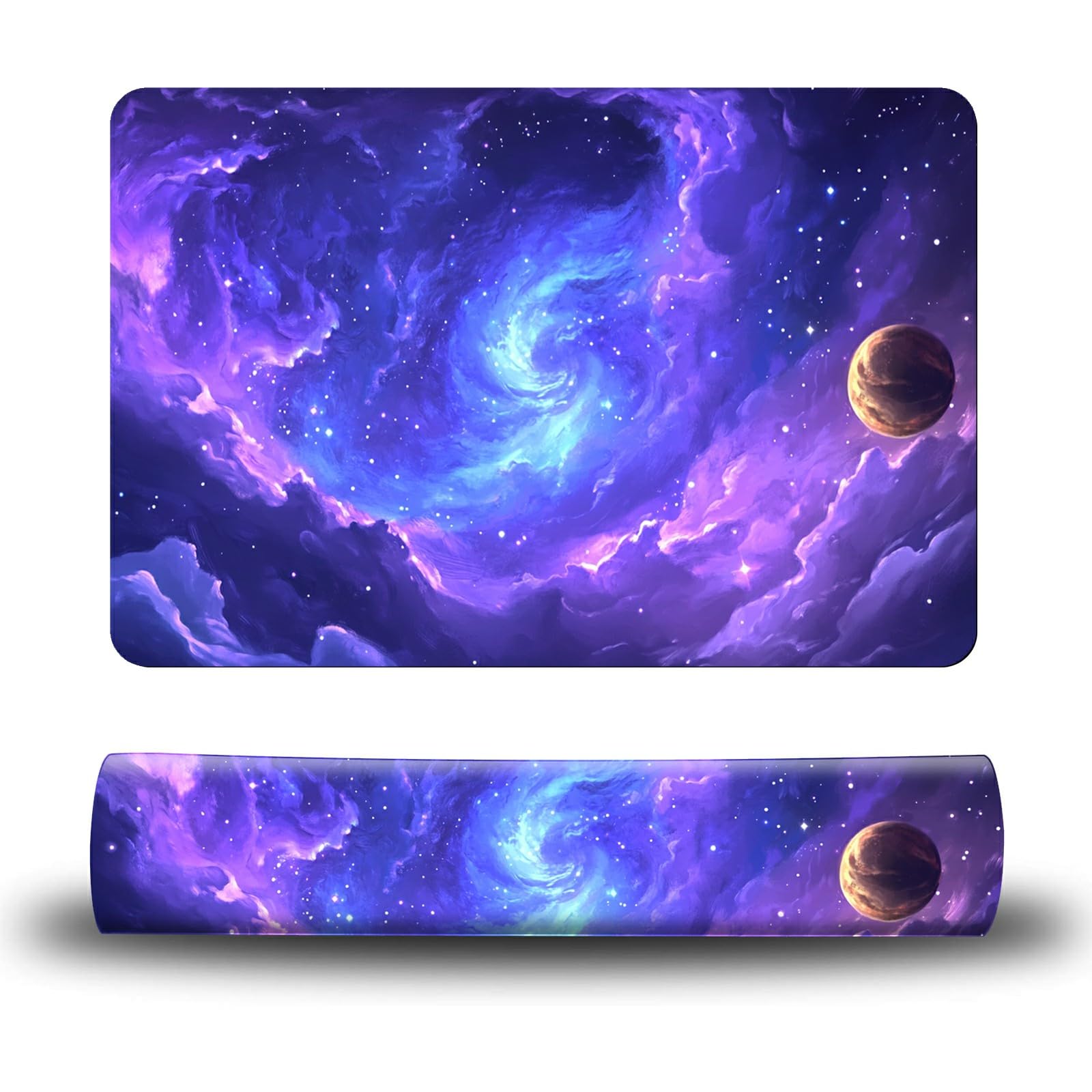 Dikoer Dog Food Mat, 15.7" x 23.6" Absorbent Pet Feeding Mat for Food and Water, Waterproof Diatom Mud Pet Placemat with Non-Slip Rubber Backing, Cat Bowl Mat for Floors - Purple Starry Sky