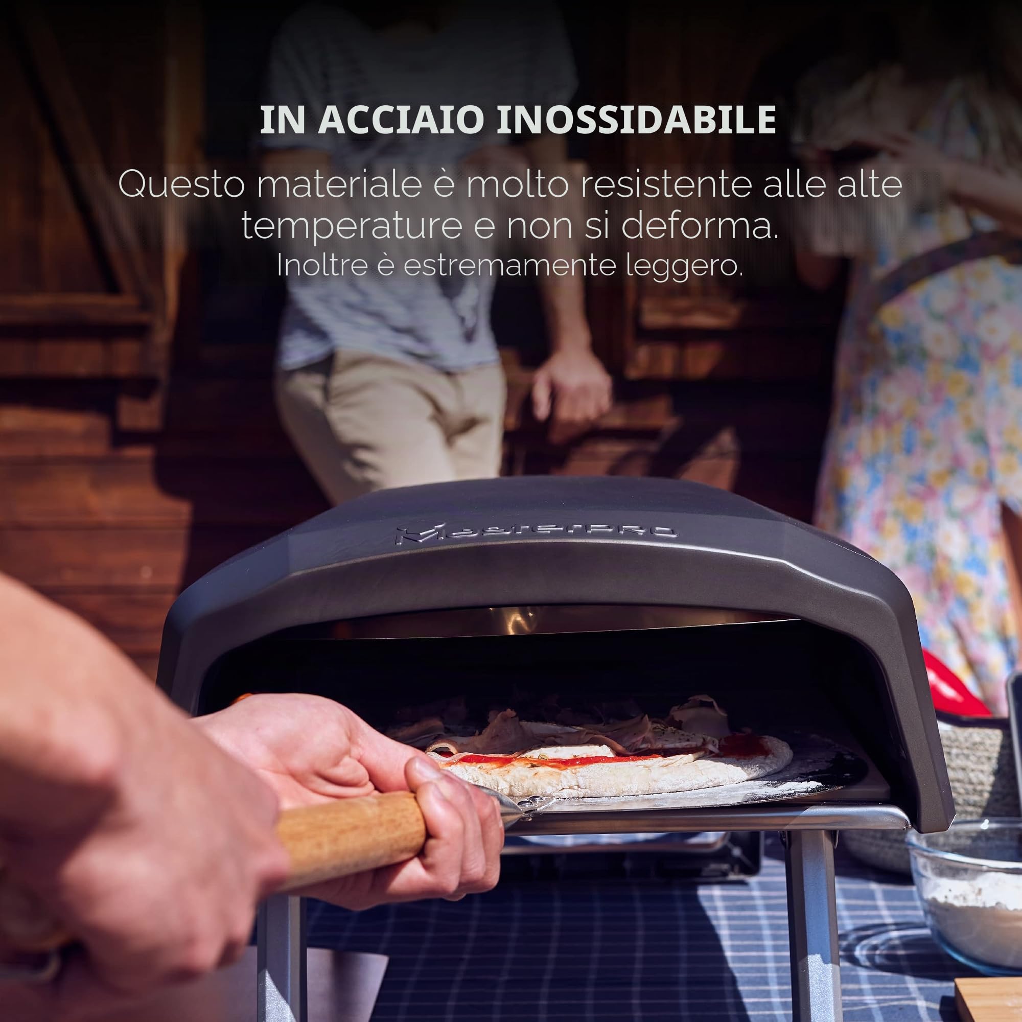 MasterPRO Foodies - Buccia per pizza da forno - In acciaio inox - Diametro 30,5 cm e lunghezza 87 cm - Manico lungo effetto legno - Testa rotonda - Testa rotonda