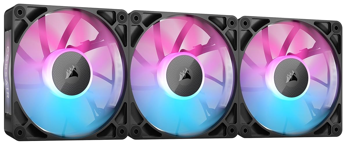 CORSAIR iCUE Link RX120 RGB 120mm PWM Fans with iCUE Link System Hub - Magnetic Dome Bearing - Triple Pack - Black - RGB - 3 x 120mm - Black