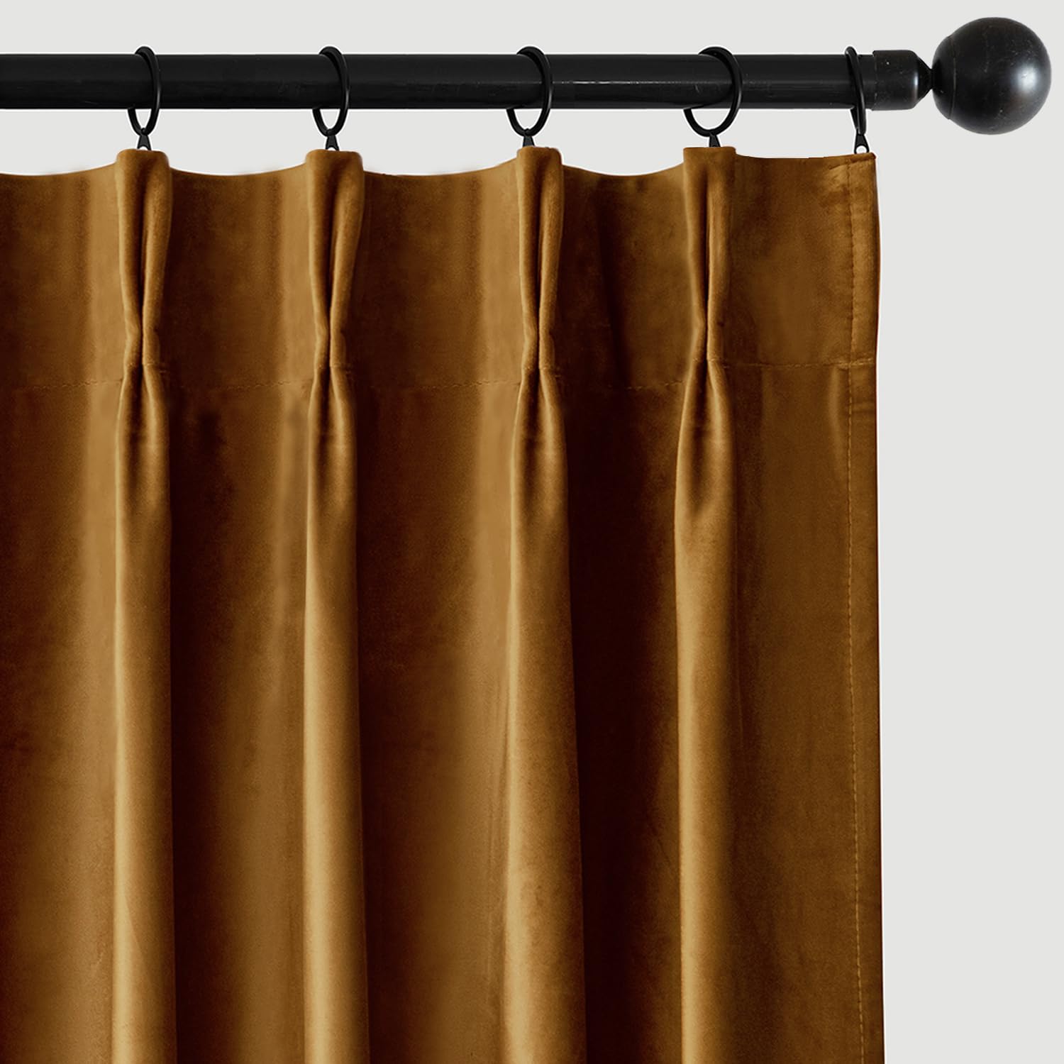 MIULEE Real Pinch Pleated Velvet Curtains with Rings & Clips & Hooks Thick Luxury Pleat Blackout Suede Modern Drapes Thermal Insulated for Living Room Bedroom, 2 Panels, 96 Inches Long, Gold Brown