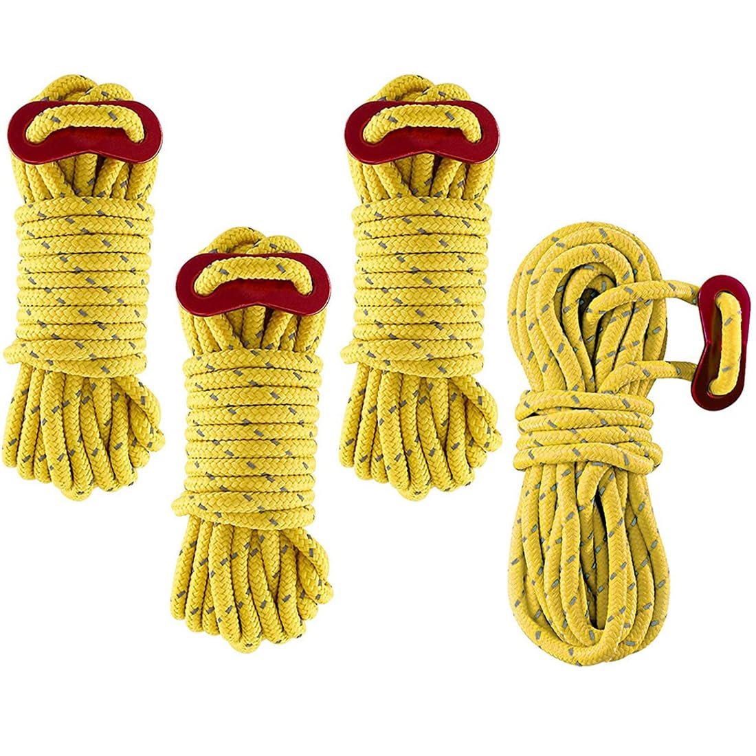 UEAVOID Reflective Guy Ropes with Aluminium Rope Tensioner, Tent Cord with Guy Buckle, Nylon Cord Tension Cord Camping Cord Storm Tape for Tent Awning Washing Line (4 m, Diameter 4 mm)
