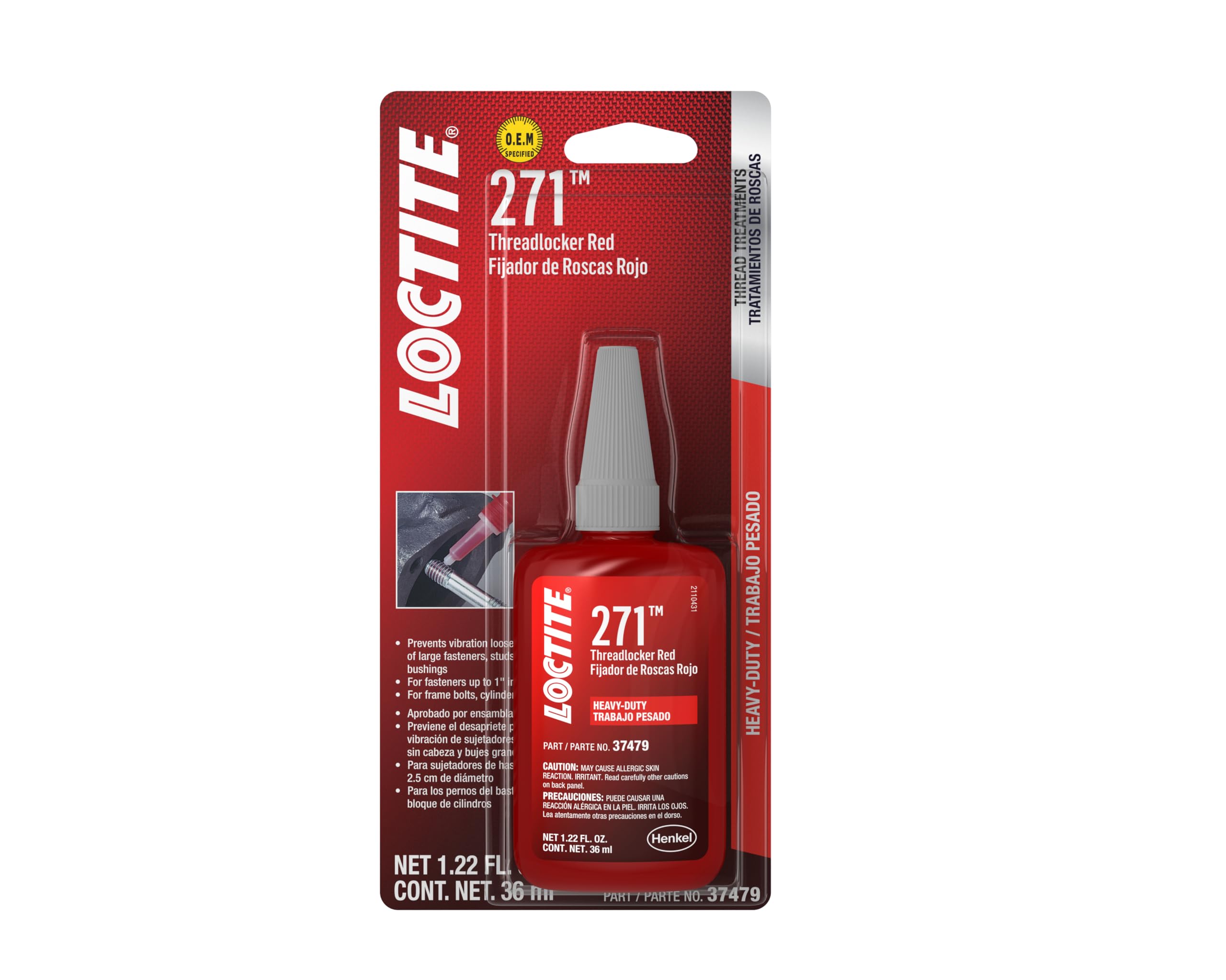 Loctite 37479-6PK Red Heavy Duty Threadlocker 271-36 ml Bottle, (Pack of 6)