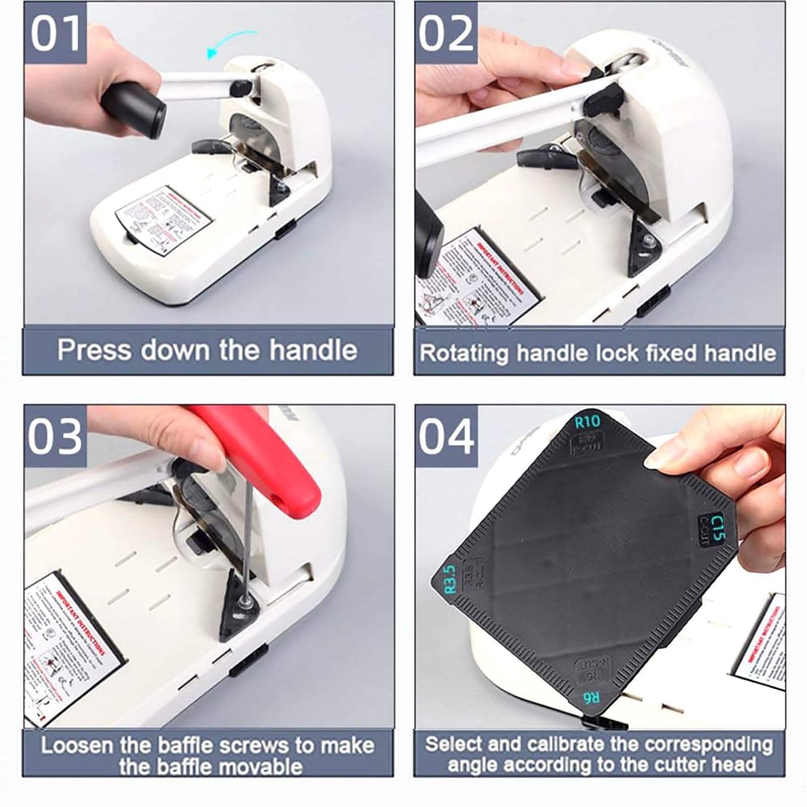 Taglierina arrotondatrice angolare con fustelle intercambiabili per biglietti e lavori di carta, capacità 100 fogli, crea angoli rotondi da 3,5 mm, R6 mm, R10 mm