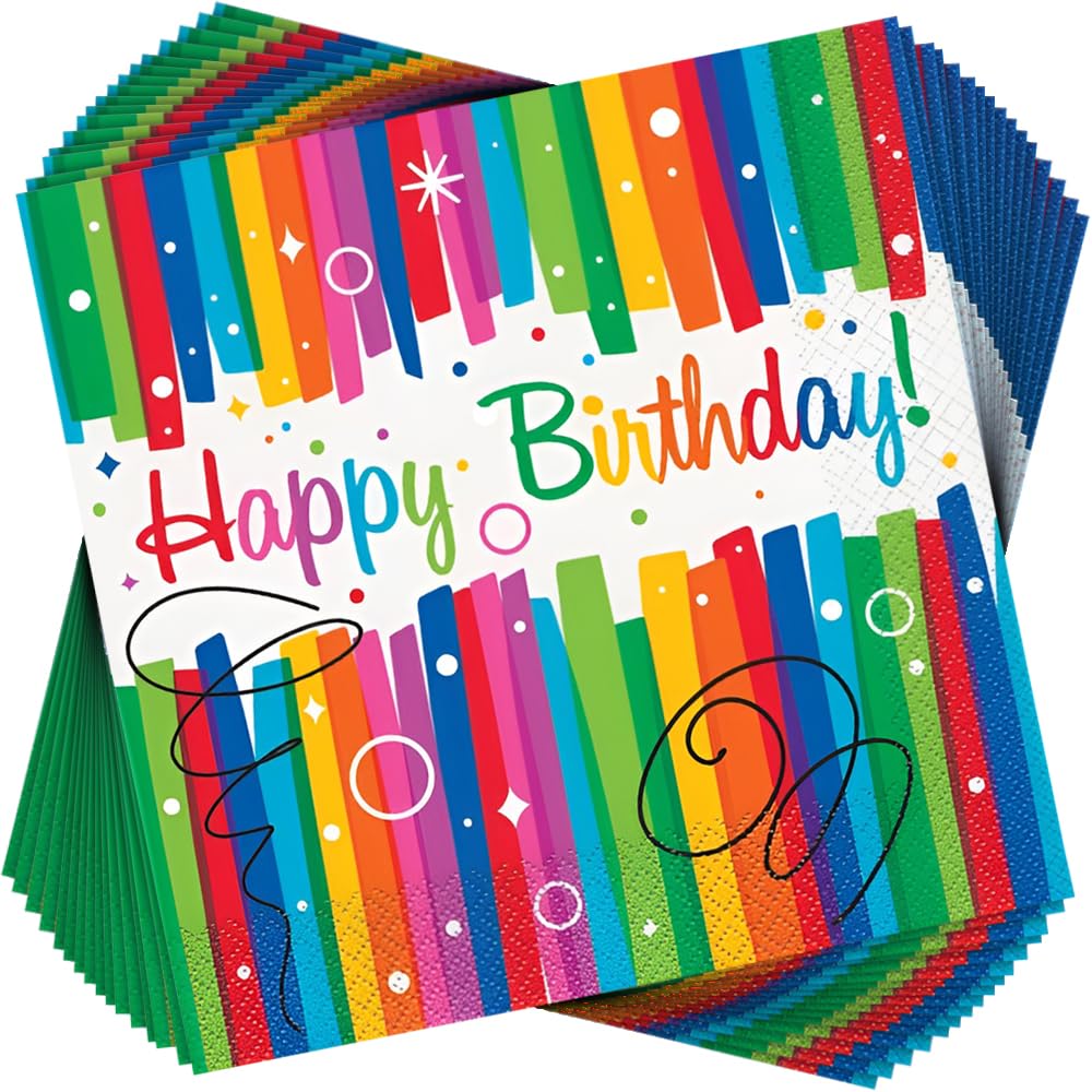 Vibrant Rainbow Ribbon Birthday Luncheon Paper Napkins (16cm) Pack of 16 - Perfect for Colorful Celebrations
