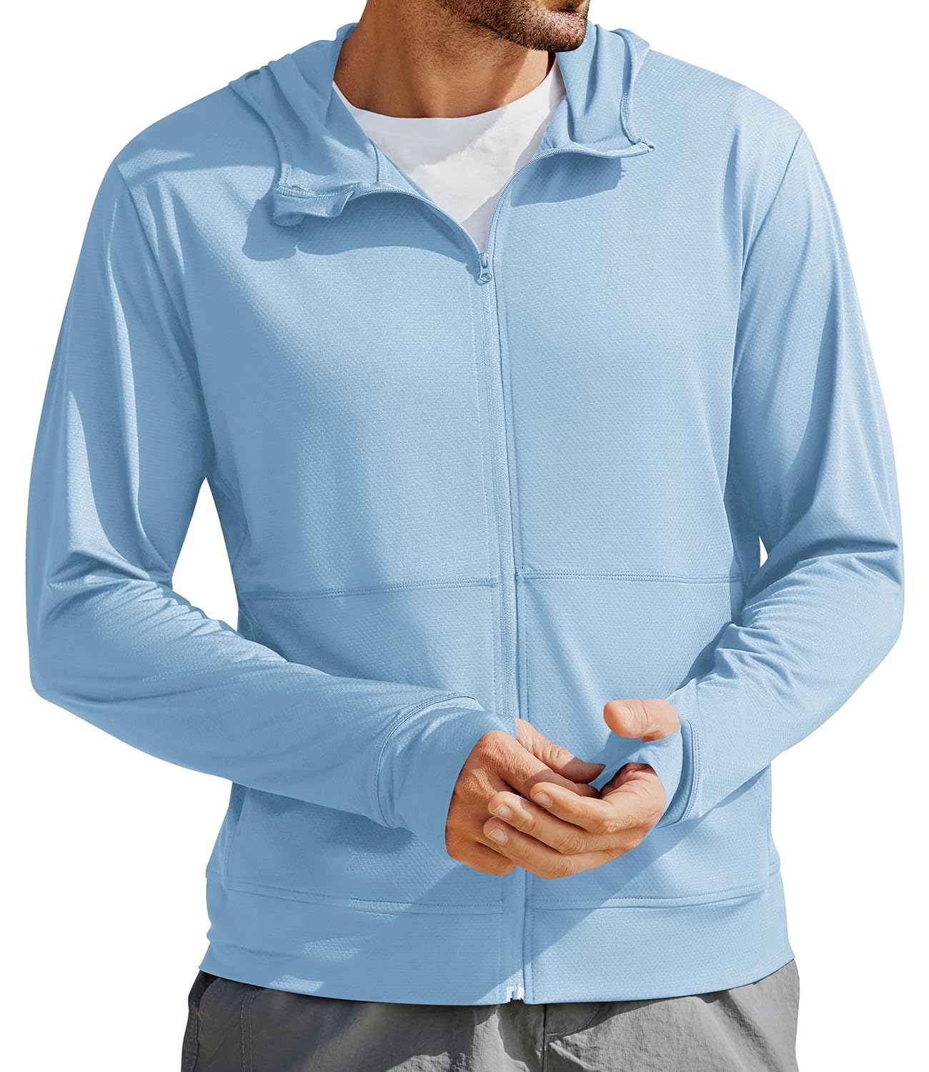 PINSPARK Men's UPF 50+ Full Zip Up Sun Protection Hoodie Jacket Long Sleeve Lightweight UV Shirts for Men Hiking Fishing