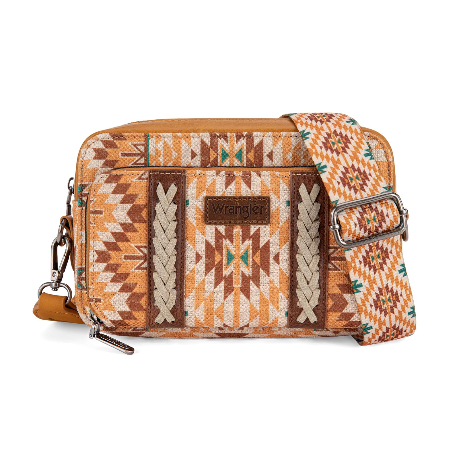 Wrangler Crossbody Bag for Women Boho Aztec Small Western Crossover Bag with Wide Guitar Strap Gift Yellow WG2207-3007YL