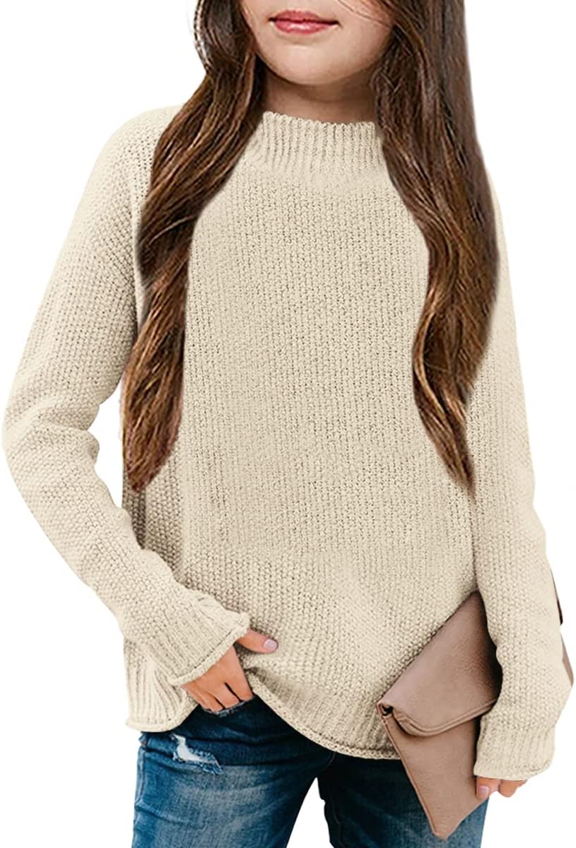 Girl's Long Sleeve Sweater Mock Neck Fall Soft Knit Pullover Jumper Tops
