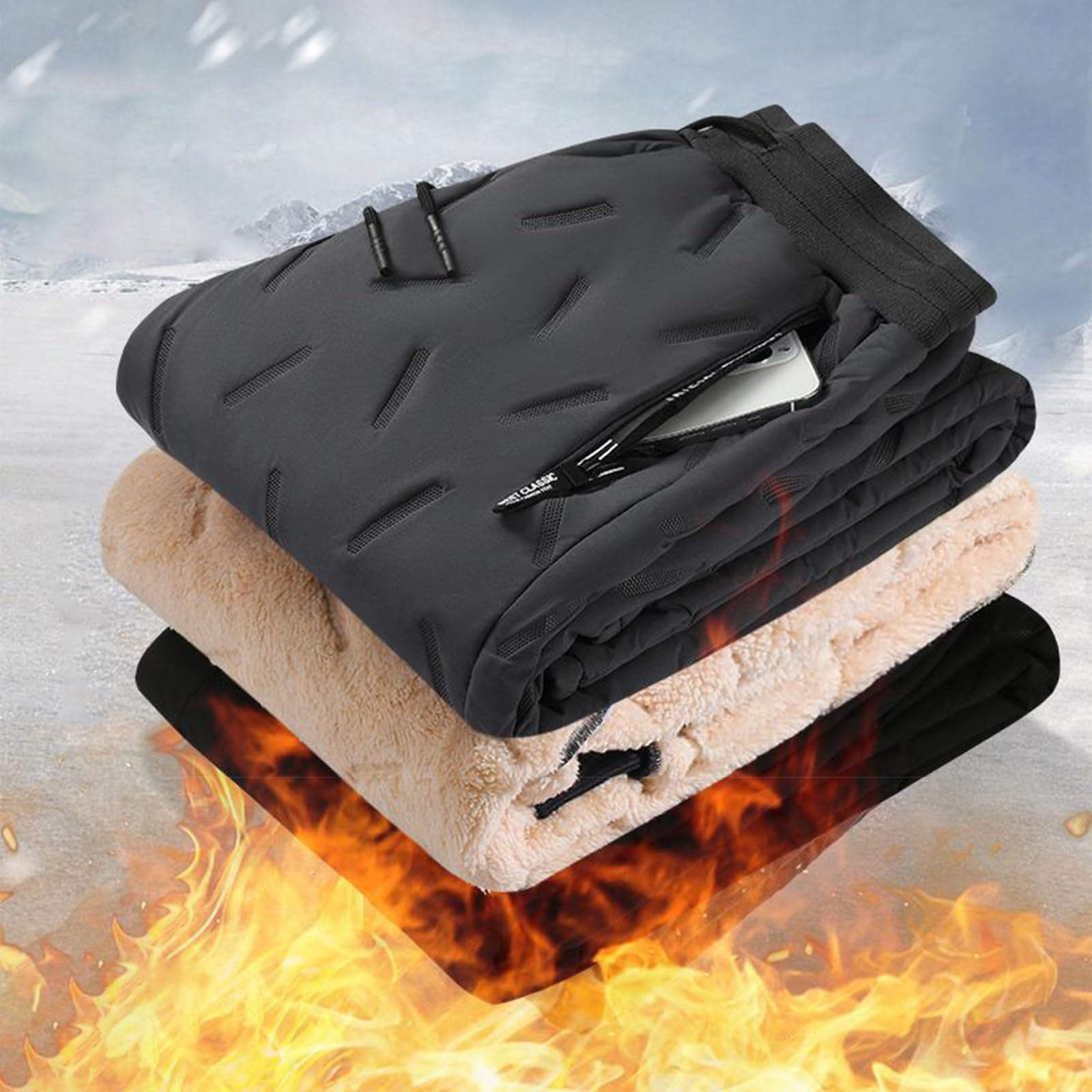 MEIION Outdoor Thermohose Herren Plus Size Herren-Samthose, Verdickte Warme Winterhose, Einfarbig, Geprägt, Lässig, Sport, L-7XL