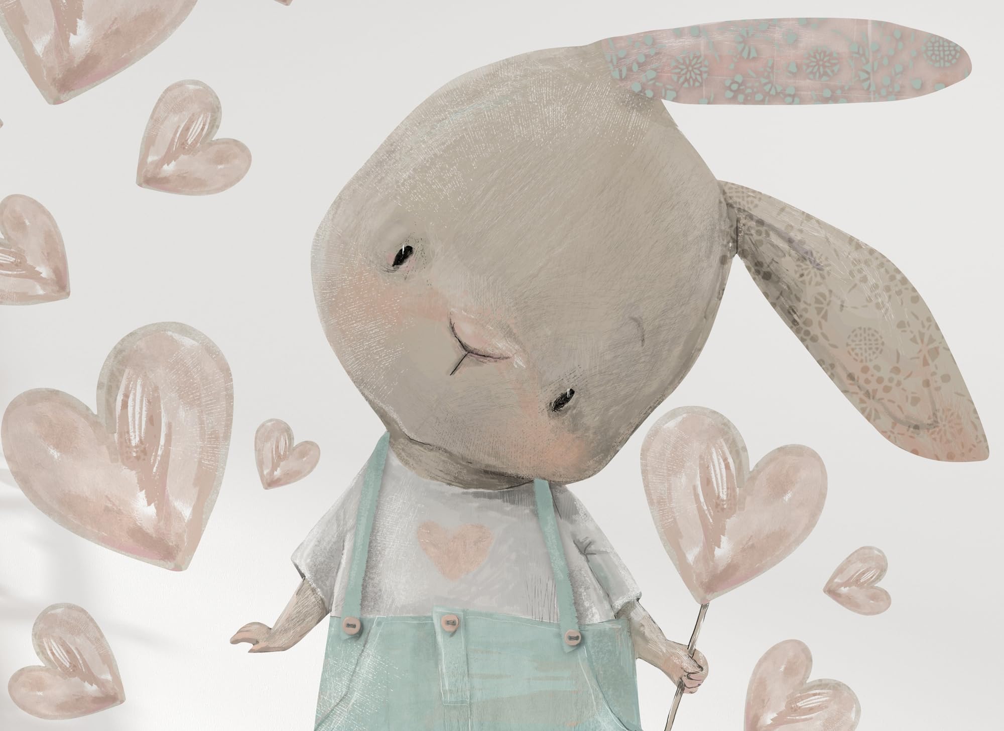 Adhesivo decorativo para pared para habitación infantil, niño y niña, decoración de pared para habitación de niños, imágenes infantiles con conejito (conejo pastel, L)