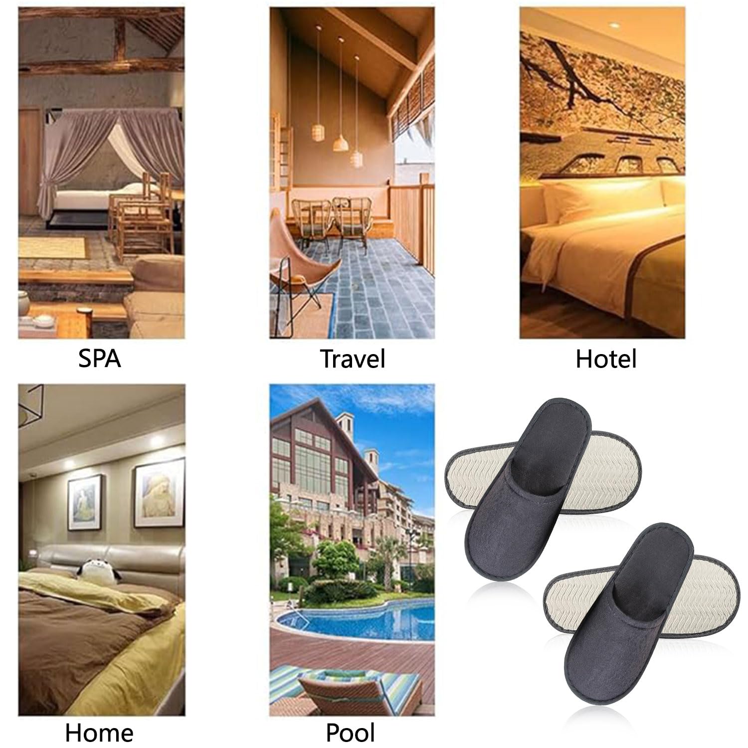 Pantofole Usa e Getta Antiscivolo, Ciabatte Ospiti, Pantofole Chiuse, Ciabatte Monouso per Hotel, Casa, Viaggi, Misura Universale, Grigio+Bianco, 4 Paia