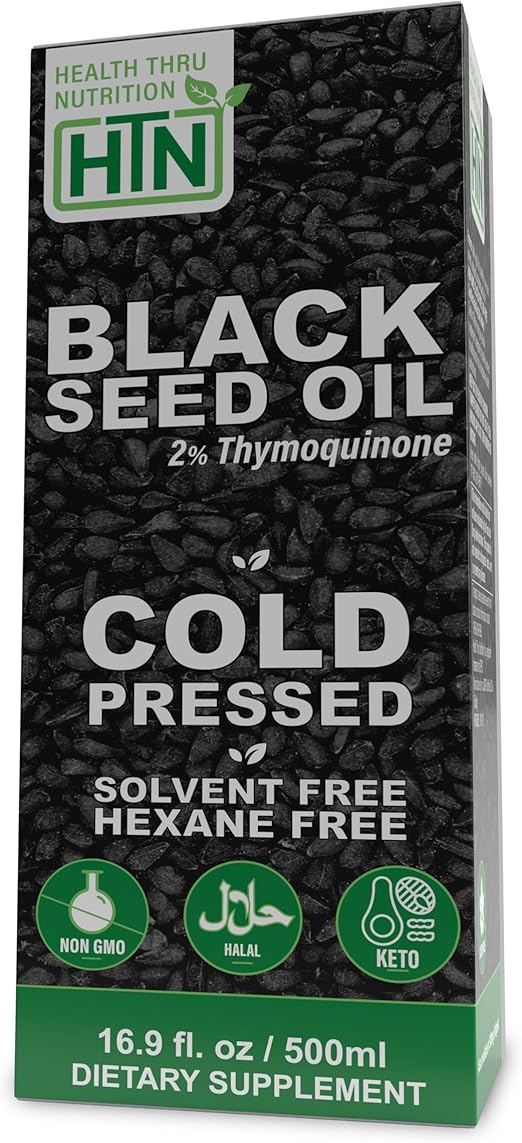 Black Seed Oil 16.9 oz (500ml) - High Potency 2% Thymoquinone, Pure Cold Pressed Nigella Sativa, Non-GMO - by Health Thru Nutrition"