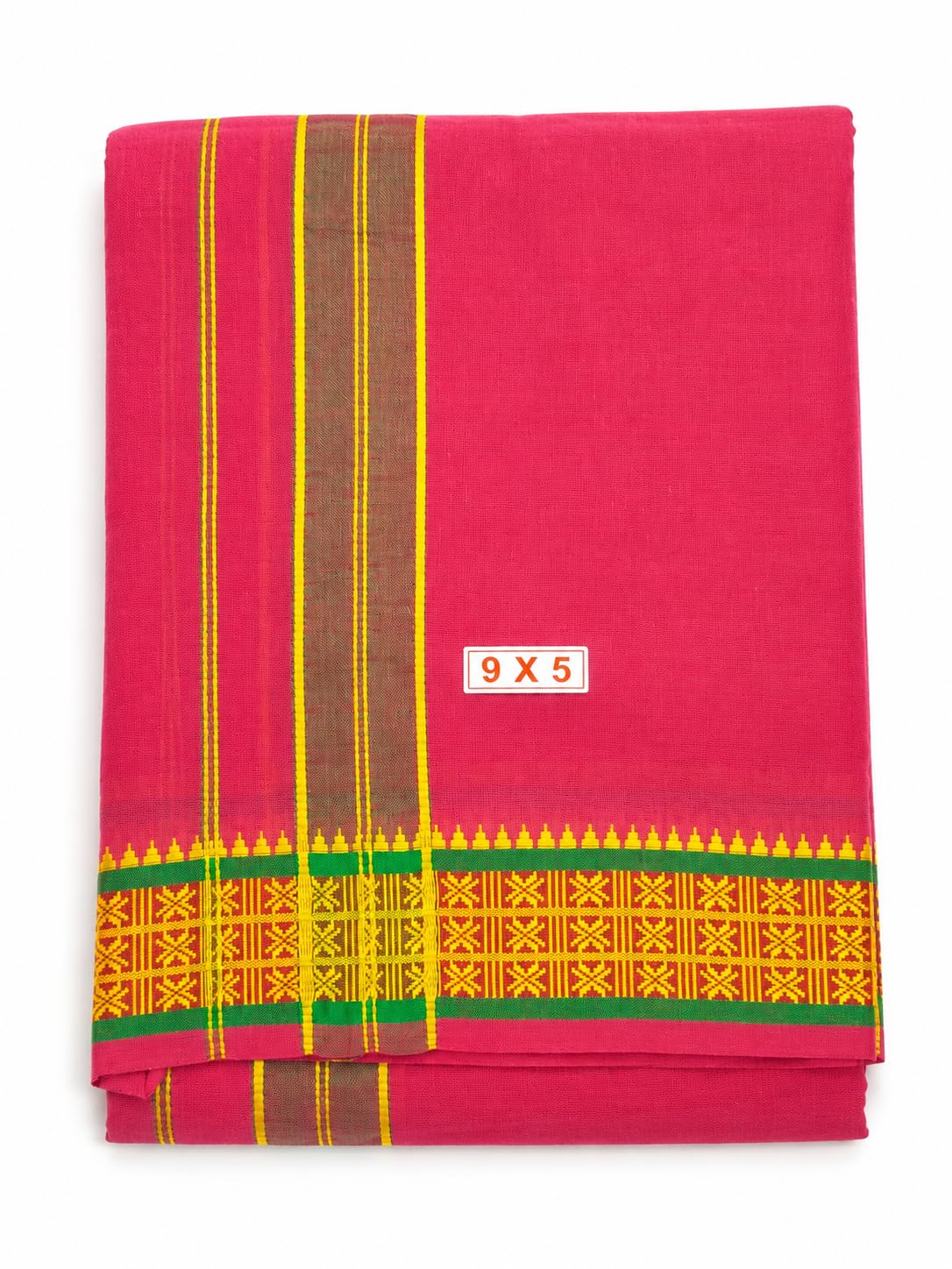 Traditional Mens Cotton Colour 9x5 Dhoti with Angavastram, 9+5 Panchakacham (Size: 4 Metres Dhoti with 2.25 Metres Towel Attached)-picture-27