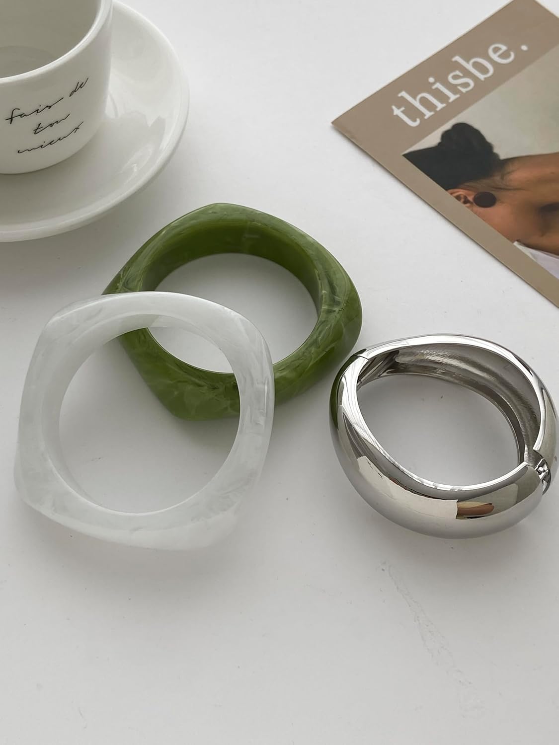 ALEXTINA Resin Bangle Bracelets Set – Chunky Acrylic Stack with Gold Tortoiseshell Amber, 3PCS Wide Cuff Mixed Bangles for Women, Trendy Fashion Jewelry Gift - Image 6